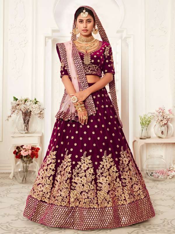 Royal purple velvet fancy and soft fabric with heavy zari Sp...