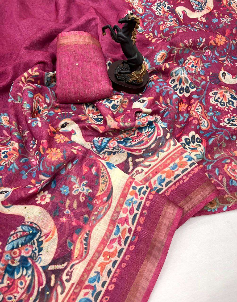 Royal Swan Elegance soft and fancy Linen fabric with beautif...