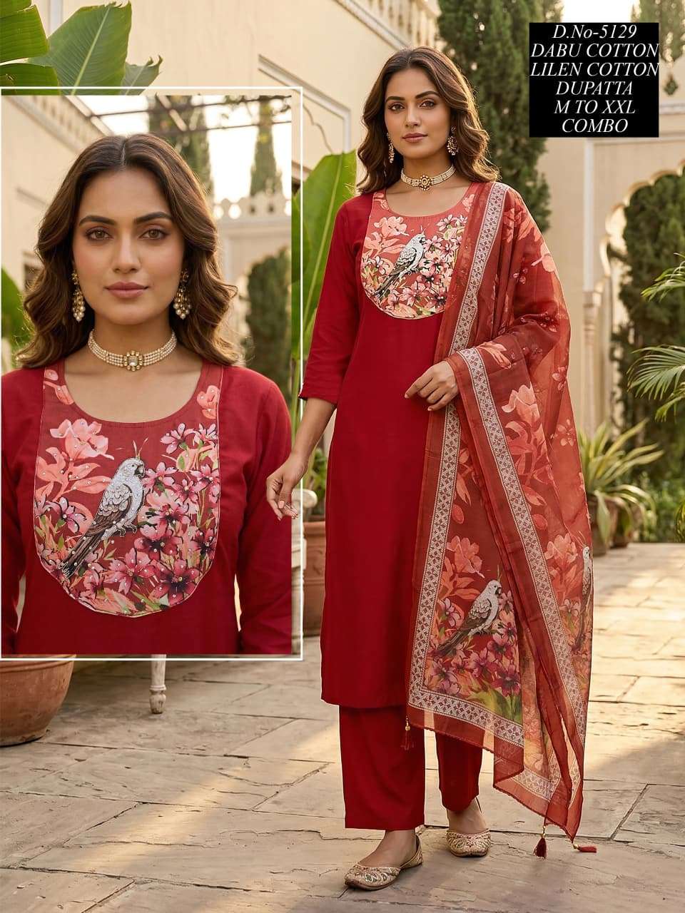 RS 3 PIECE COLLECTION COTTON ANIMAL PRINT NECK & DUPATTA SUI...
