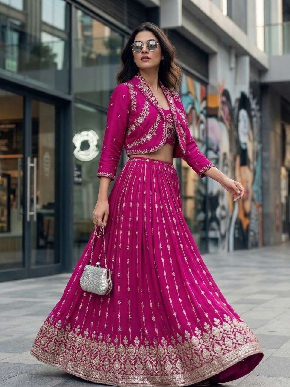 SANGINI CHINON SILK HEAVY EMBROIDERY LEHENGA BLOUSE KOTI TYP...