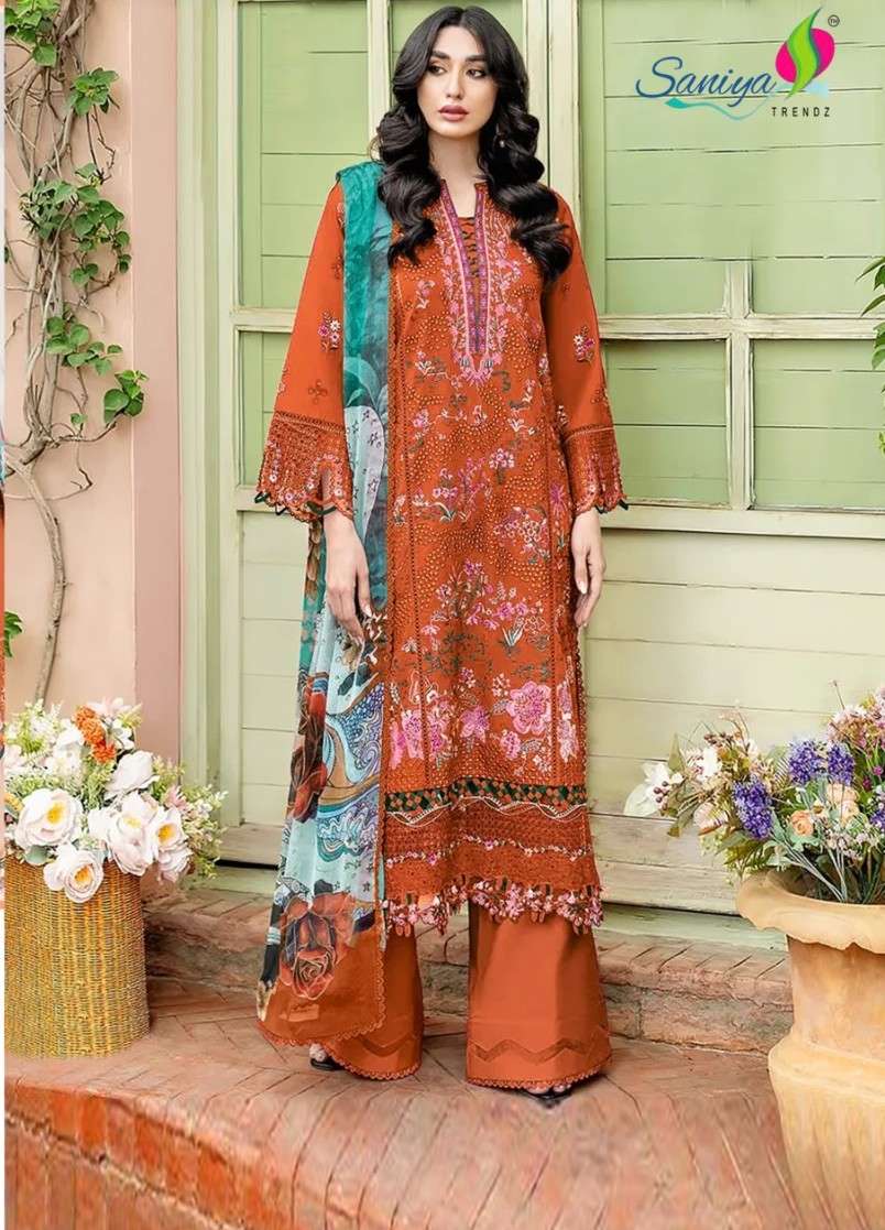SANIYA TRENDZ 7182 COTTON WITH CHIKANKARI WORK PAKISTANI DES...