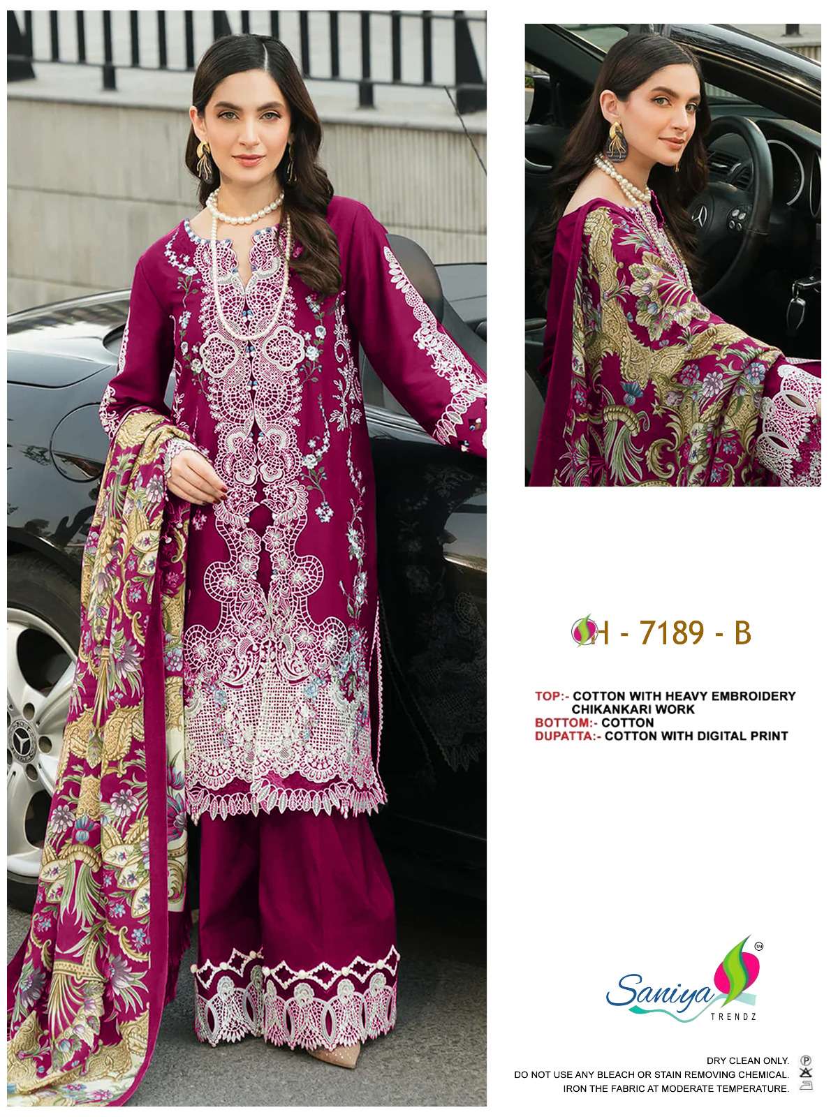 SANIYA TRENDZ 7189 COTTON WITH CHIKANKARI WORK PAKISTANI DRE...