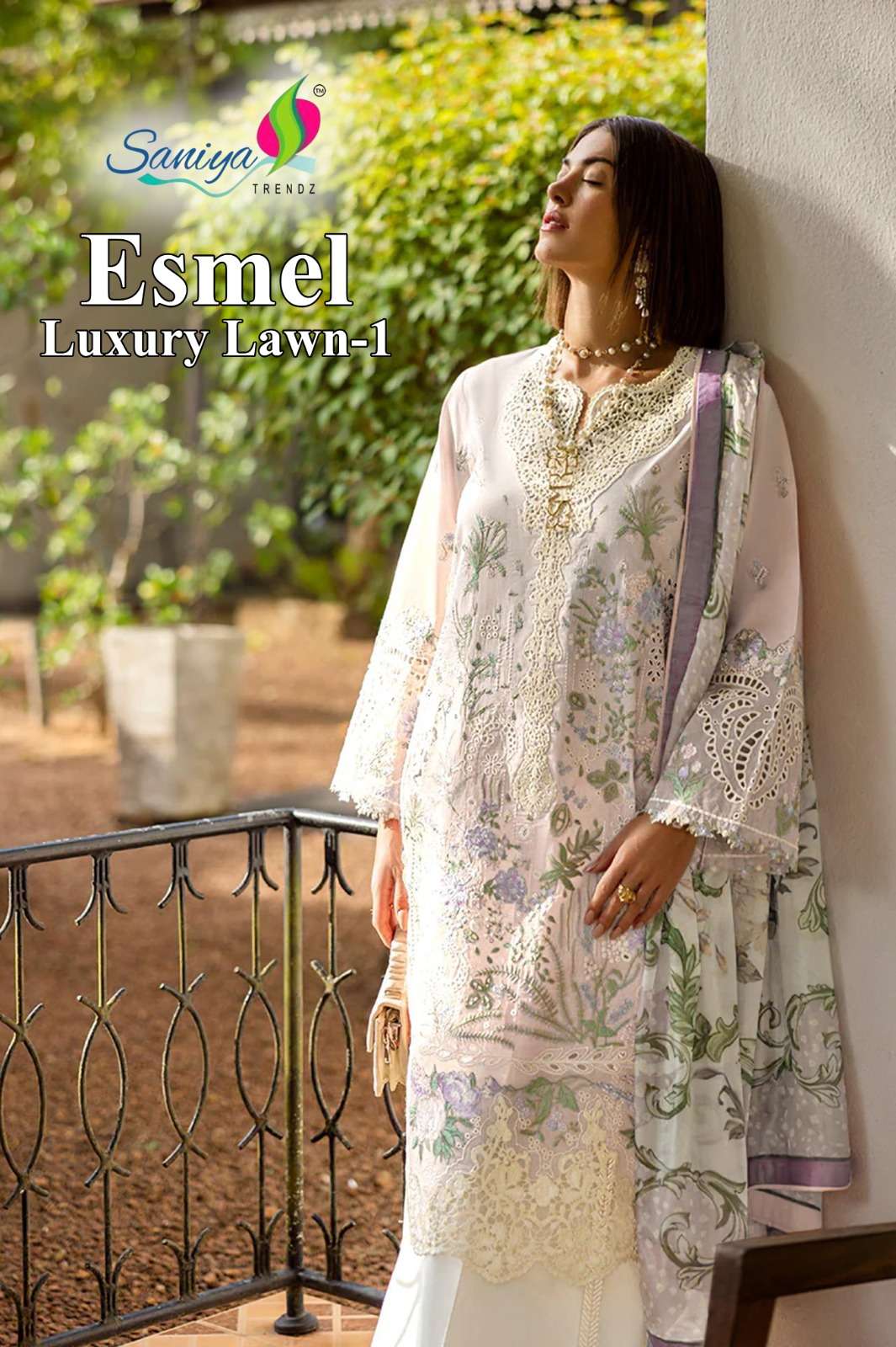 SANIYA TRENDZ ESMEL LUXURY LAWN 1 TOP INDIAN BRAND COTTON HE...