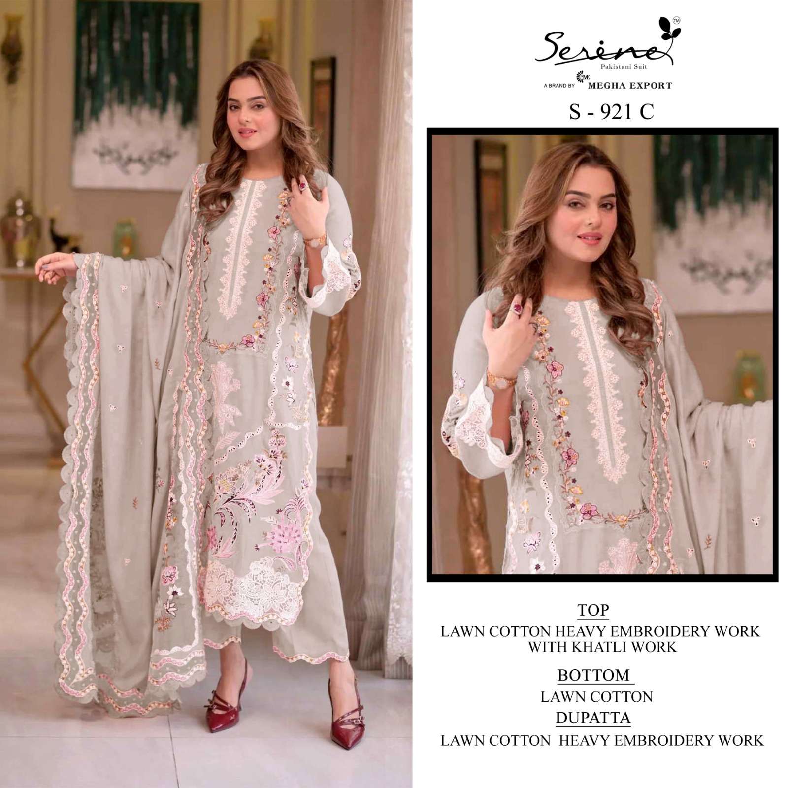 SERINE S 921 LAWN COTTON HAVI EMBROIDERY SALWAR SUIT AT WEDD...