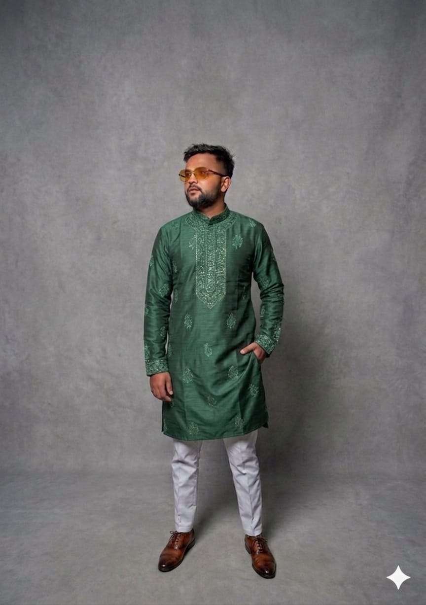 SHADI FUNCTION MENS WEAR RAYON SEQUANCE WORK KURTA PAYJAMA S...