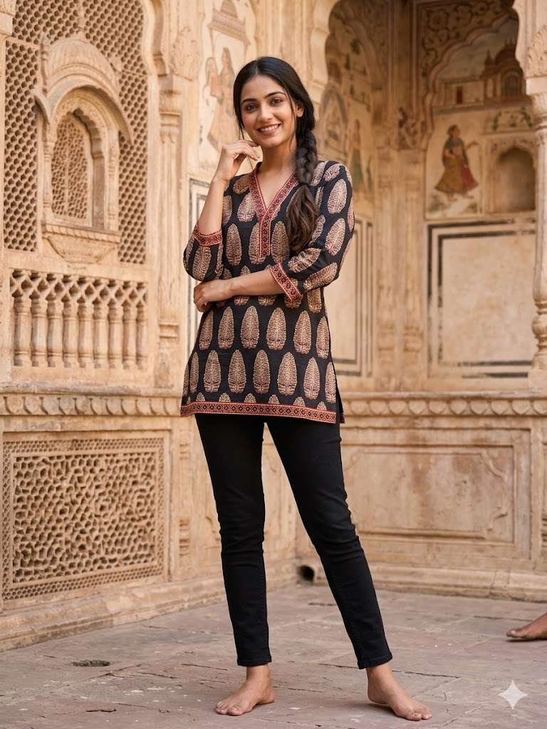 SHORT TOP COTTON MATERIAL AJARKH PRINT KURTI LOVE GIRL DEALE...