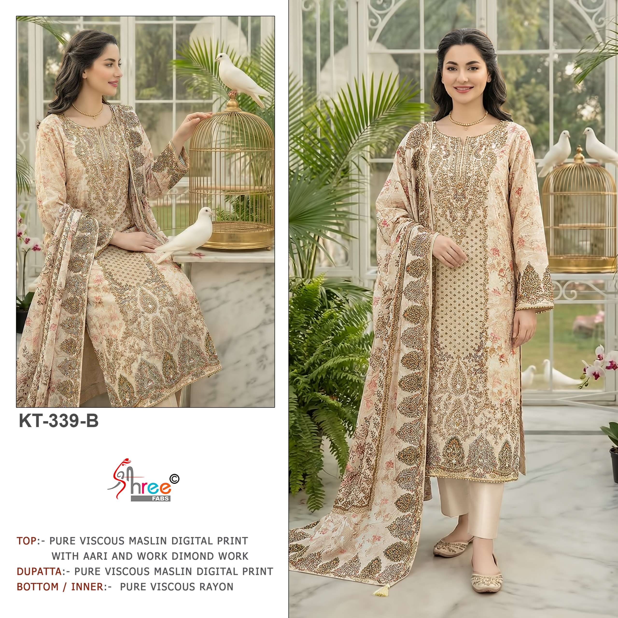 SHREE FABS KT 339 VISCOSE MUSLIN AARI WORK BLACK AND WHITE S...