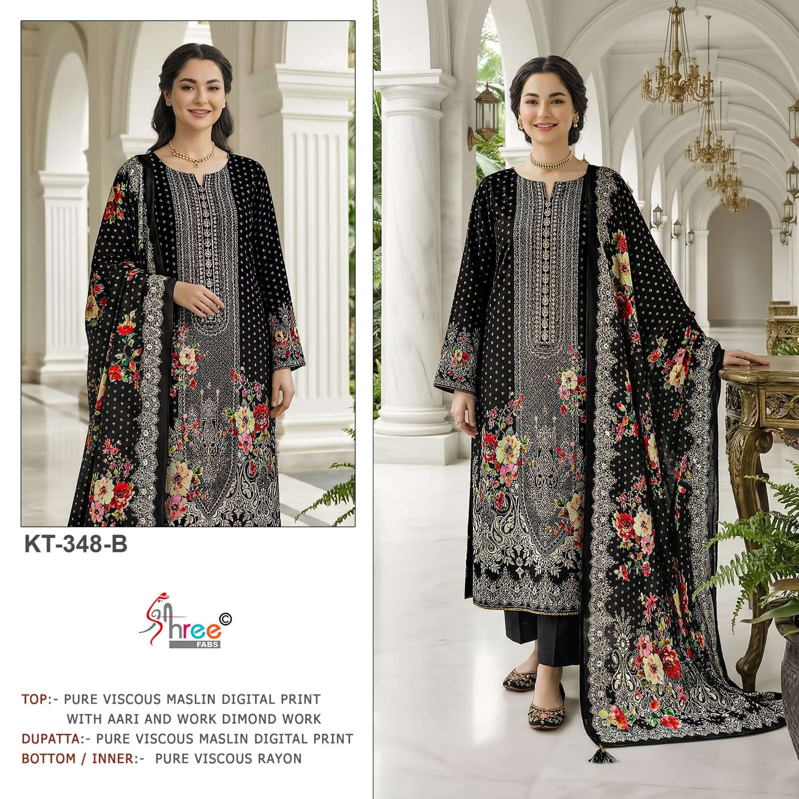 SHREE FABS KT 348 VISCOSE MUSLIN PRINT BLACK AND WHITE SUIT ...