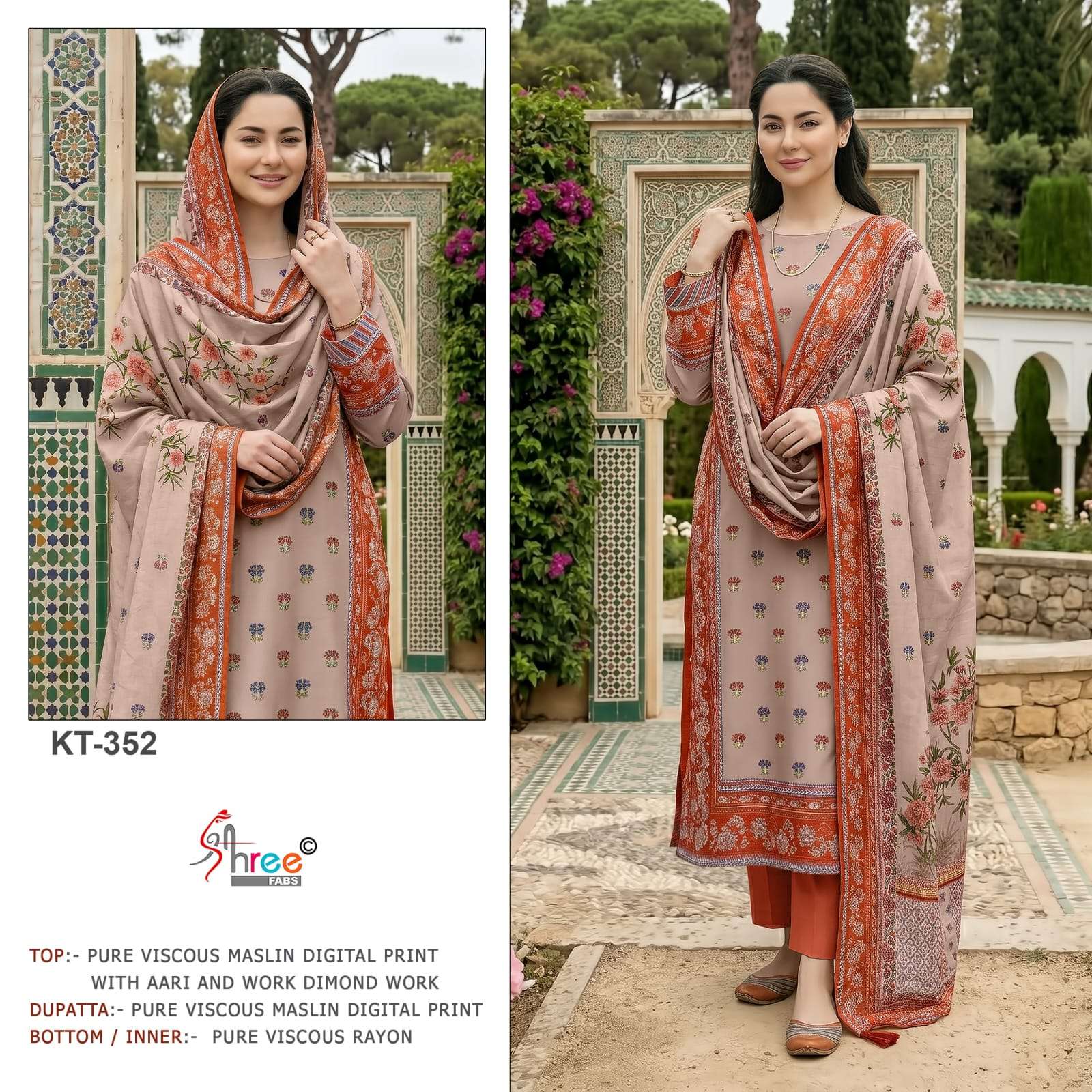 SHREE FABS KT 352 VISCOSE MASLIN DIGITAL SALWAR SUIT COLLECT...