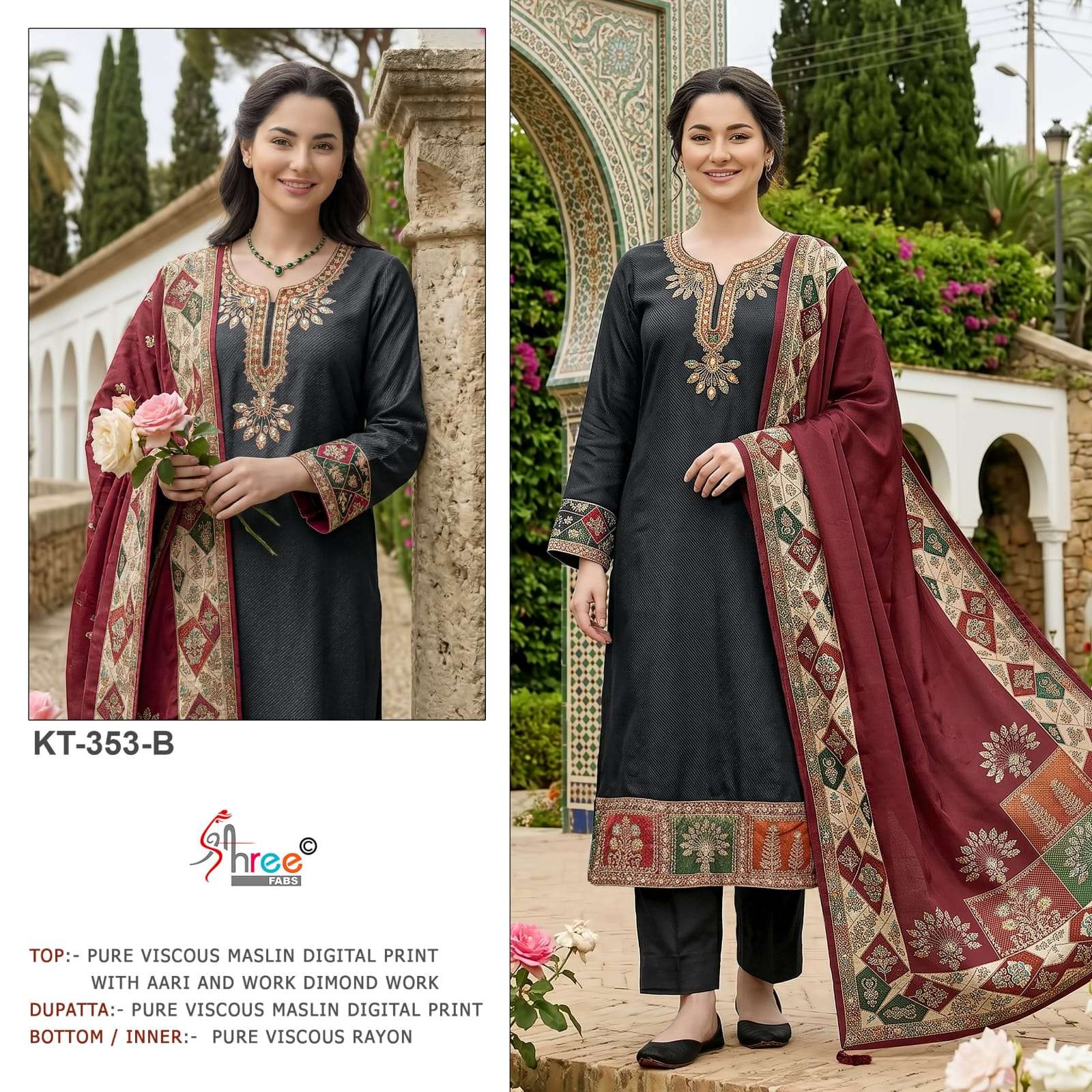 SHREE FABS KT 353 VISCOSE MASLIN FLORAL PRINT CLASSIC SUIT F...