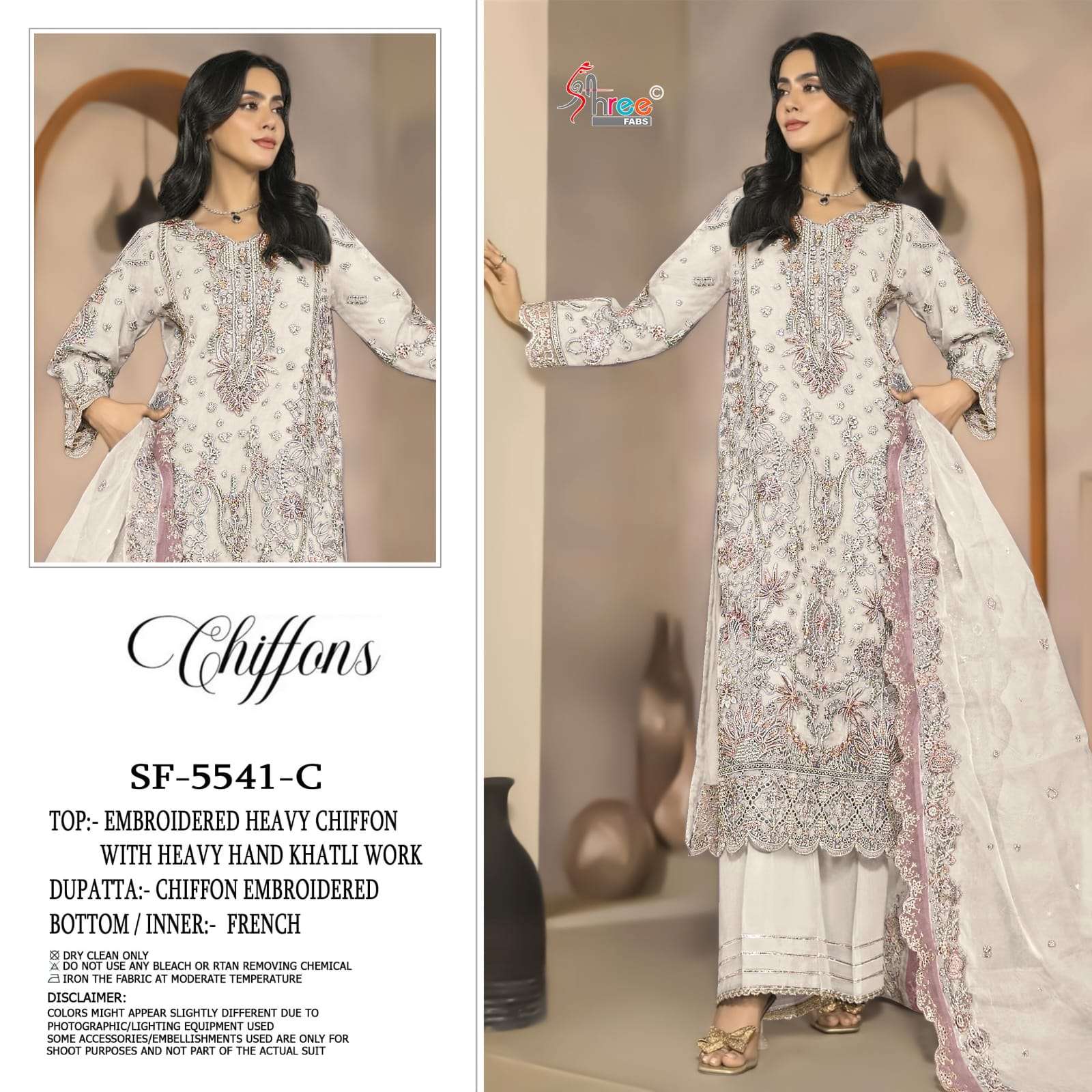 SHREE FABS SF 5541 COLOR CHIFFON FABRIC HEAVY EMBROIDERY SUI...