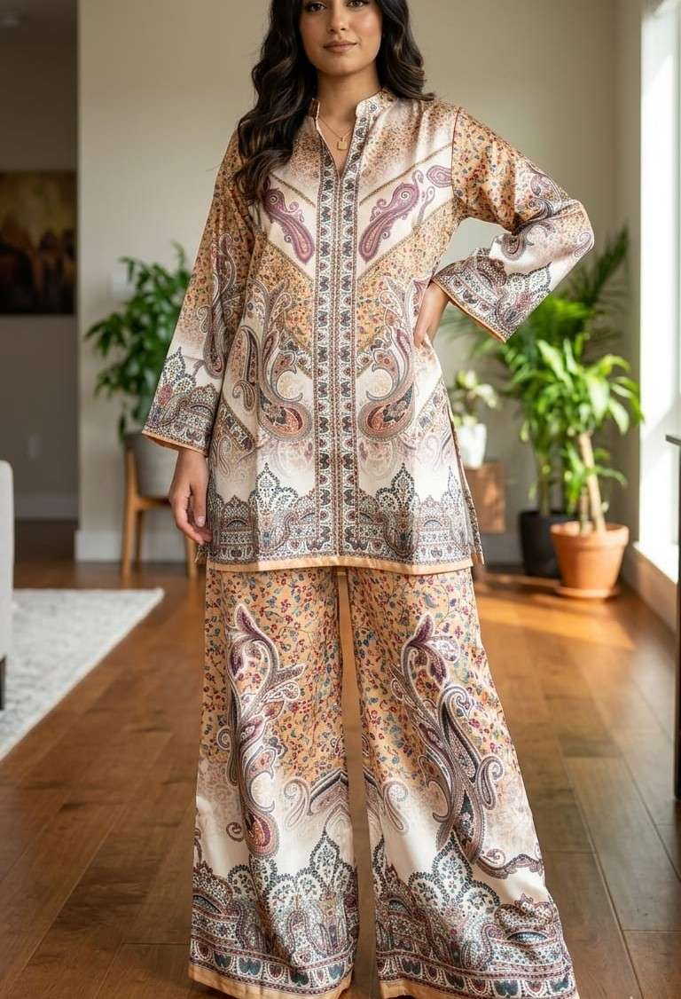 SIARA SATIN DIGITAL PRINTED TOP CORD SET TURKISH TYPE RESELL...