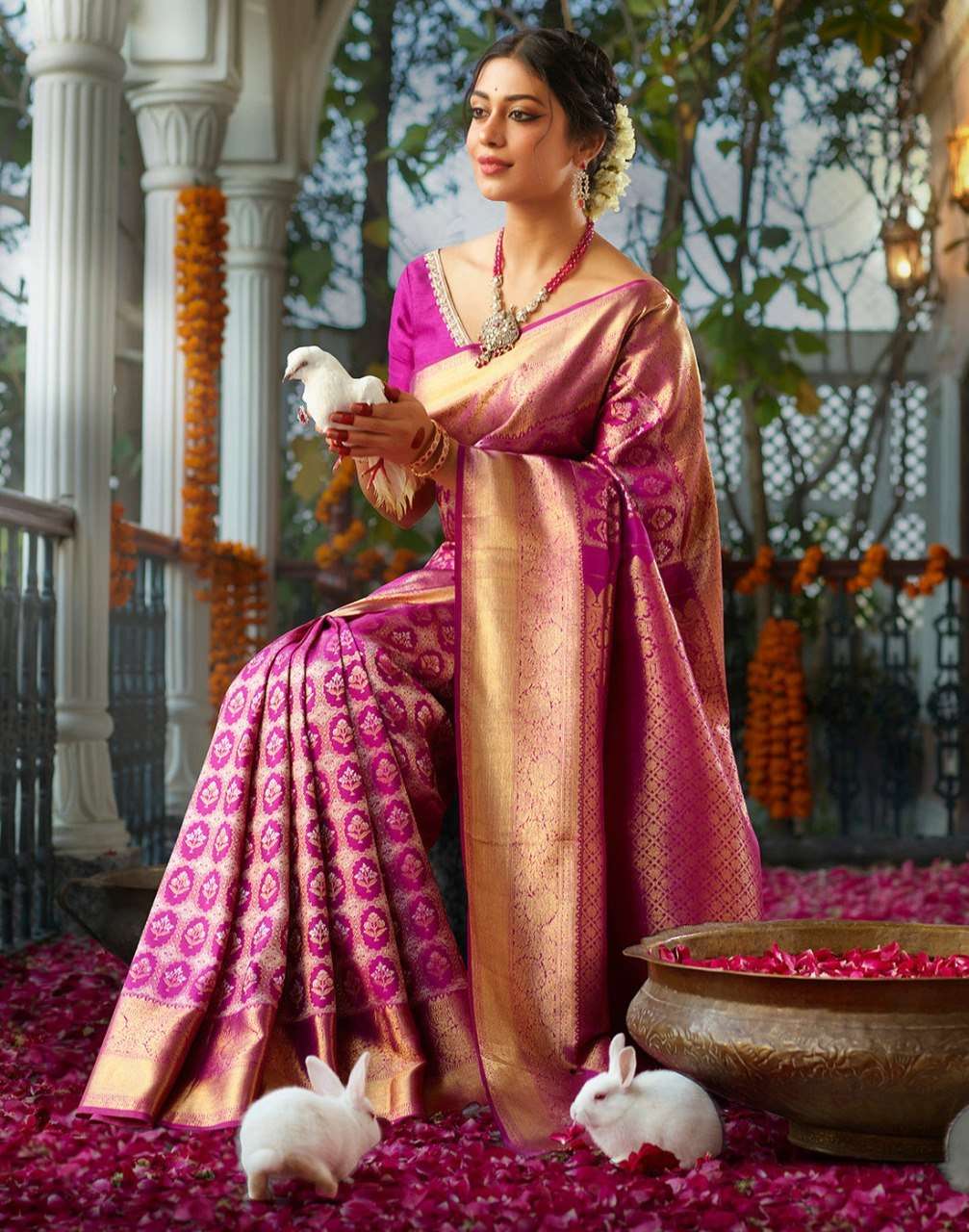 Silk fancy fabric Saree pink colour adorned with beautiful Z...