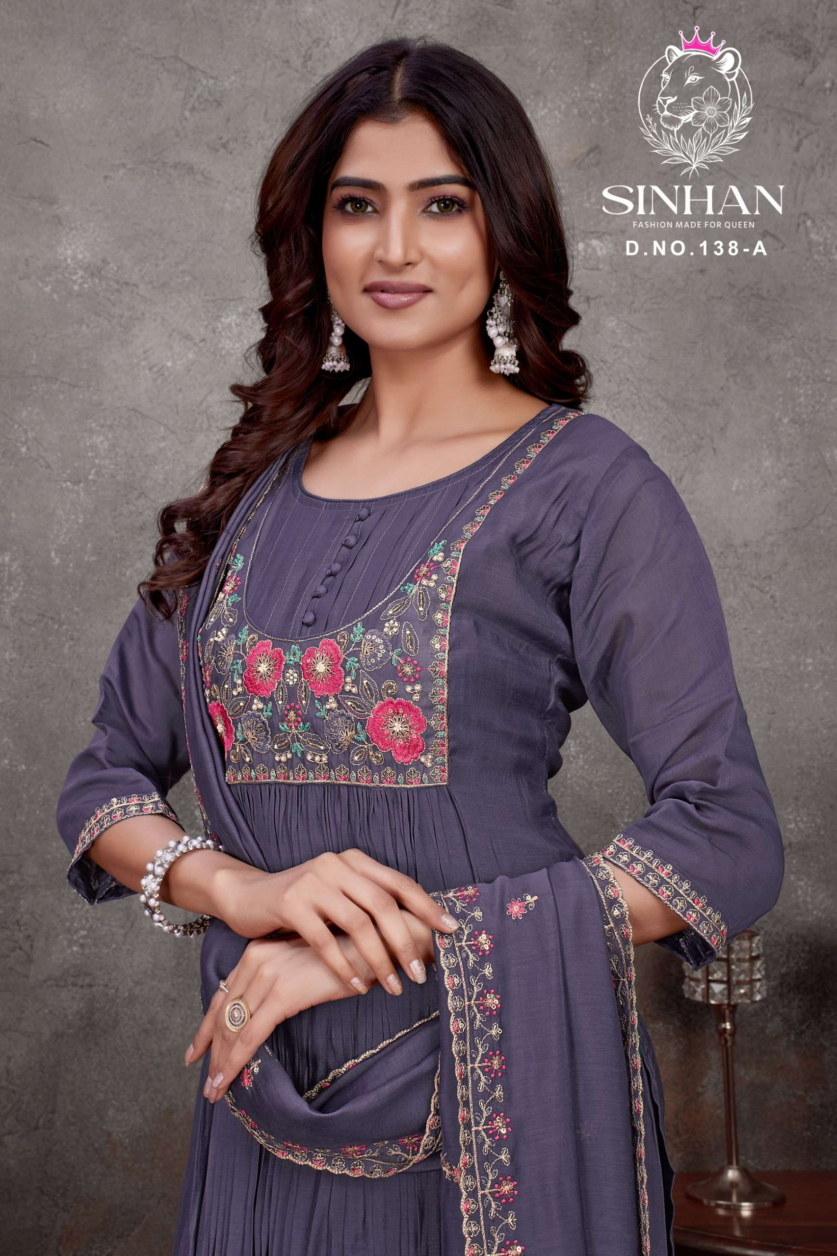 SINHAN 138 PREMIUM EMBROIDERY NECK RUND KURTI SUIT FOR PARTY...