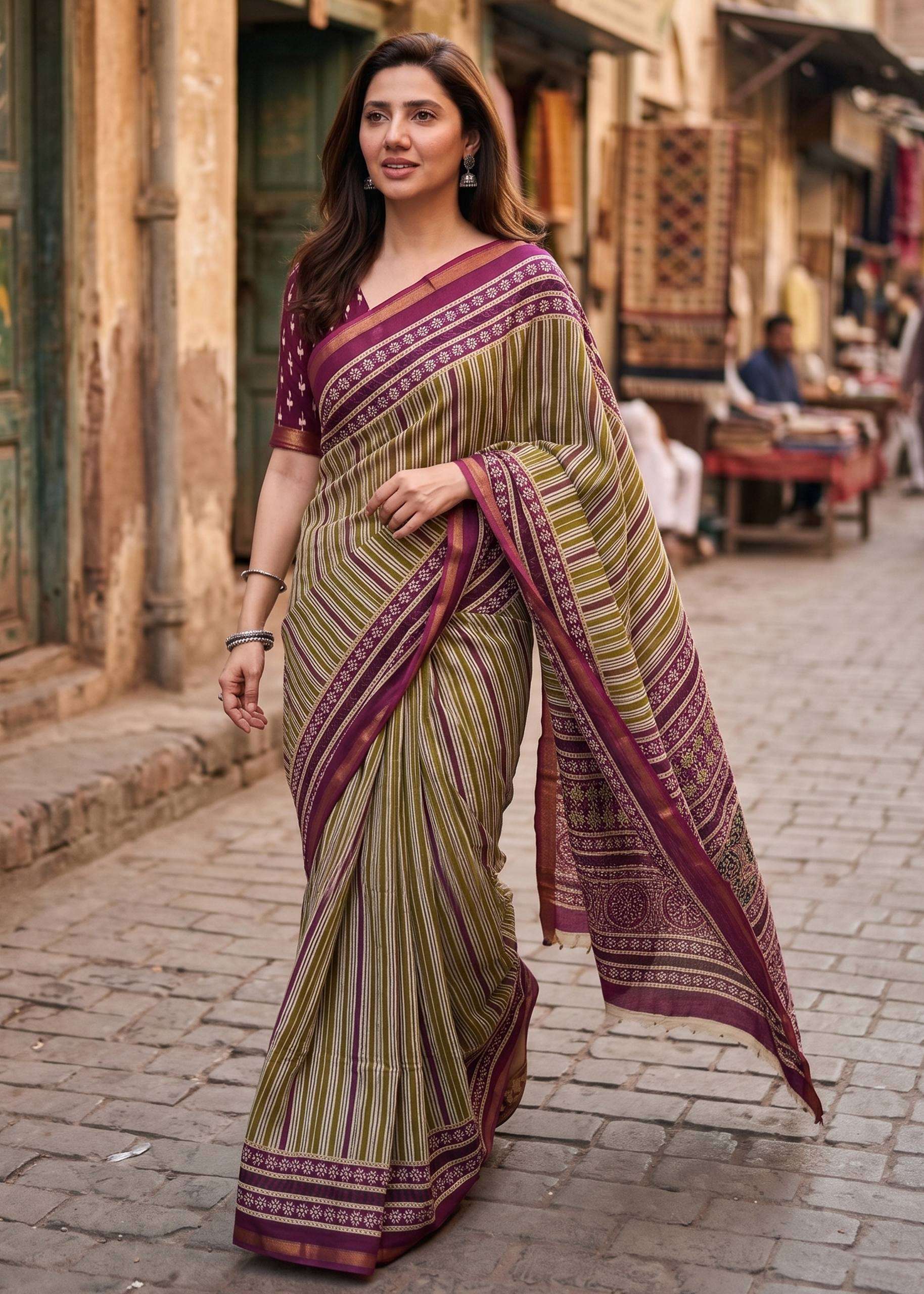 Soft and fancy Maslin Cotton fabric with Bagru Block Print o...