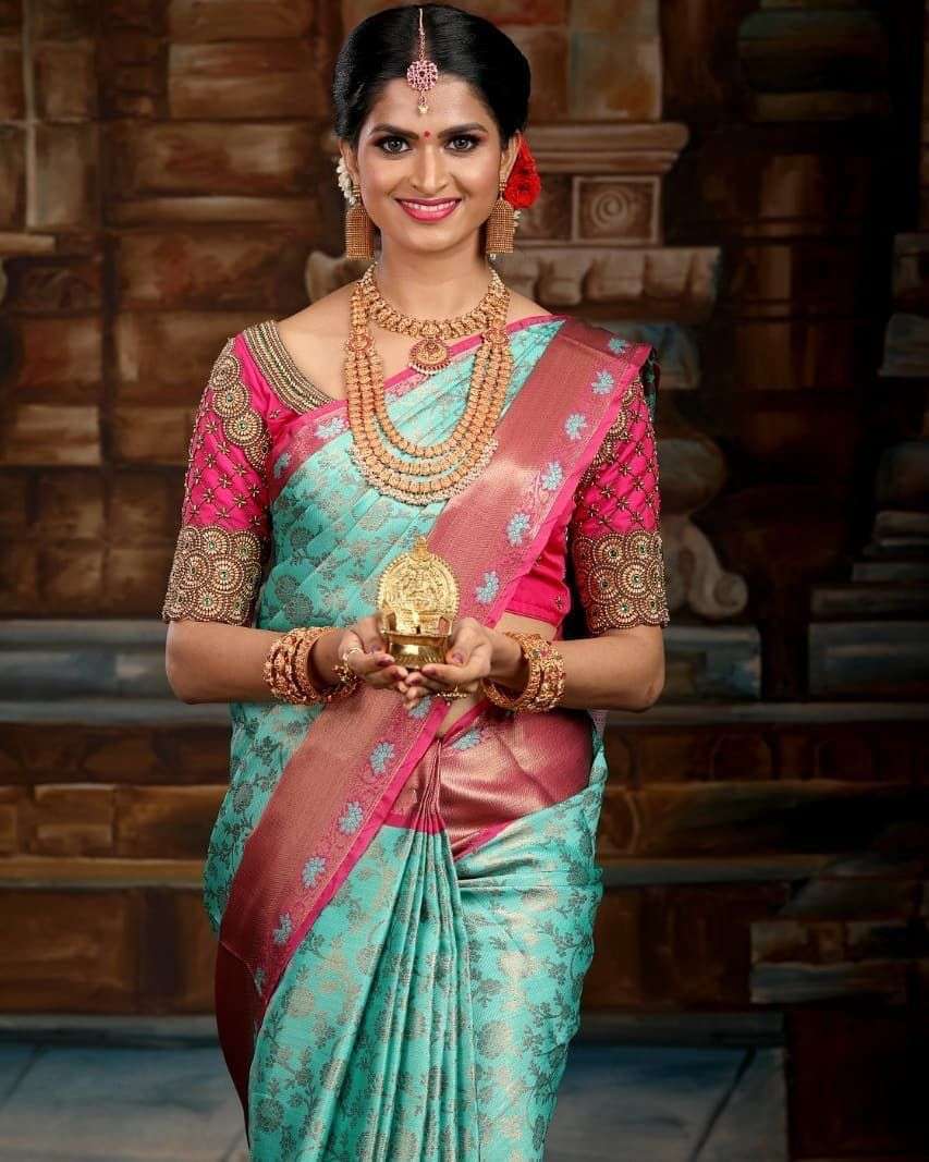 SOFT AND GALM UP SHINY WEDDING WEAR LICHI SILK FABRIC SAREE ...