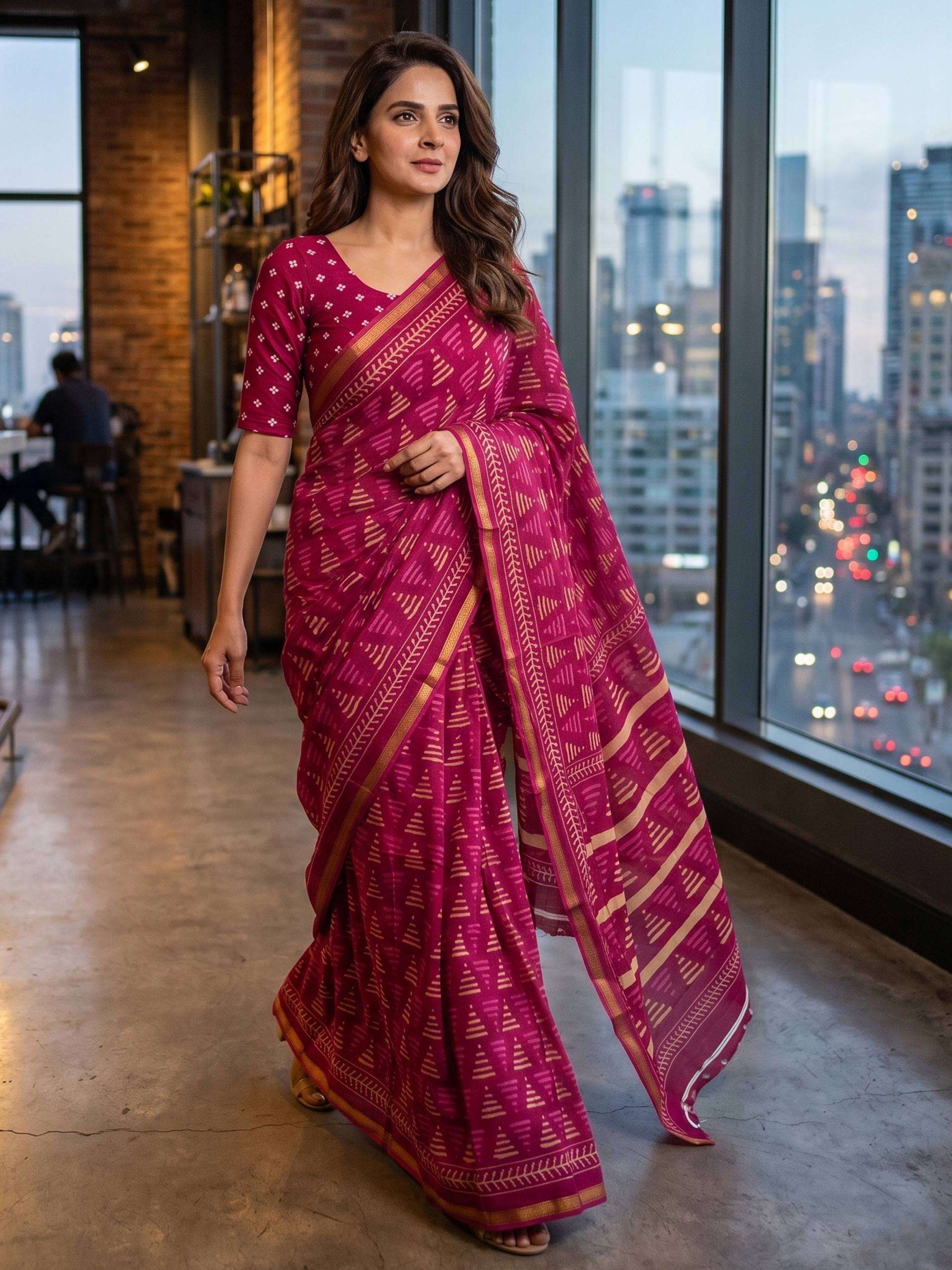 Soft and poised fancy and pure Maslin Cotton fabric saree re...