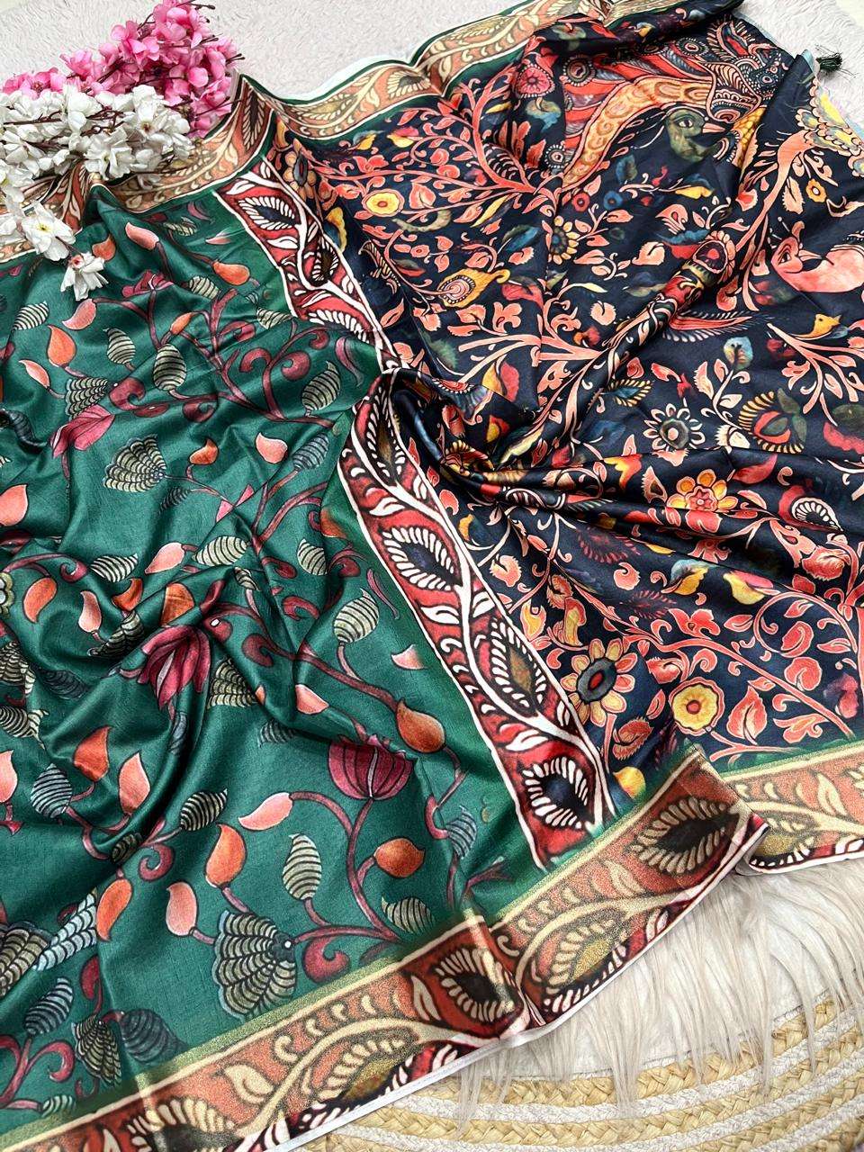 soft and pure cotton with kalamkari digital print saree whol...