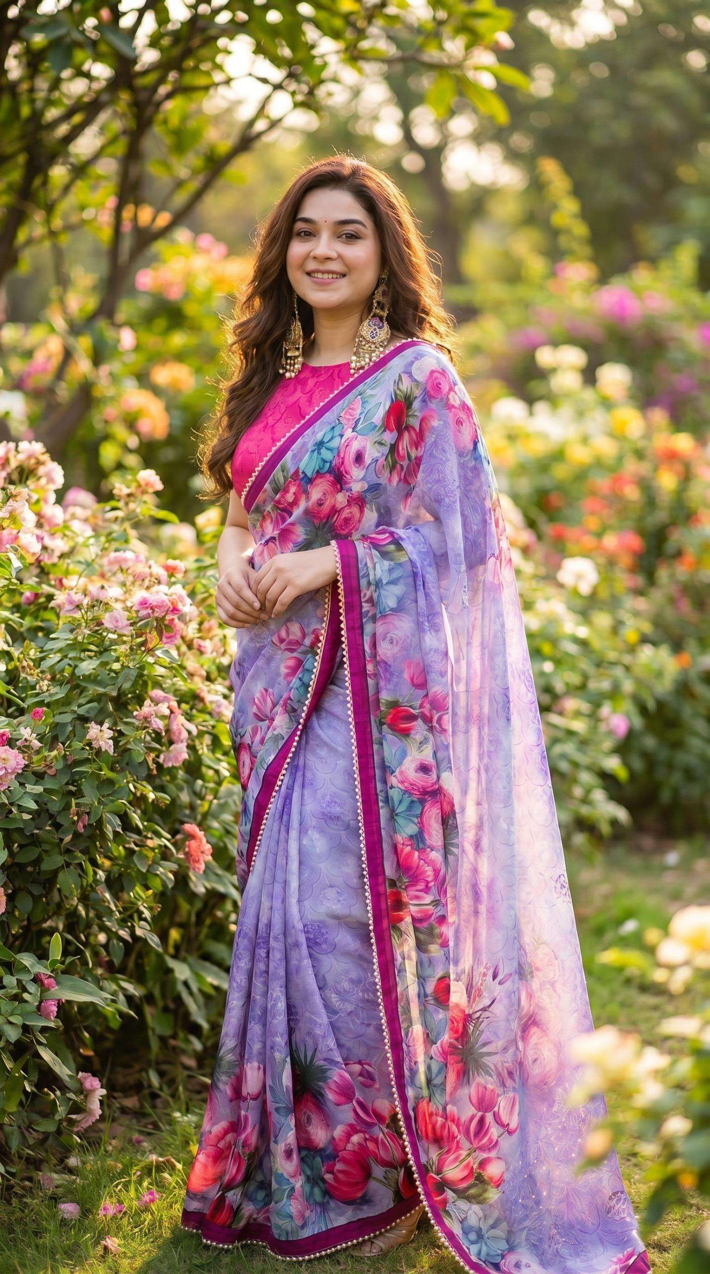 Soft and pure designer Georgette attractive flower print fab...