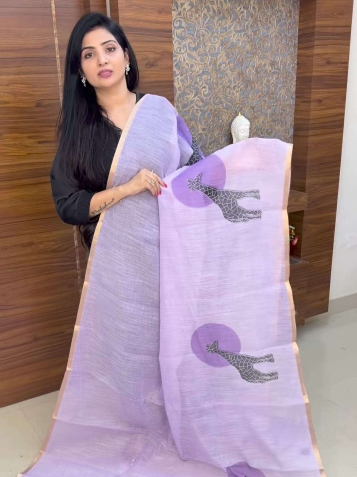  Soft and pure fancy Linen fabric with beautiful Gold Zari B...