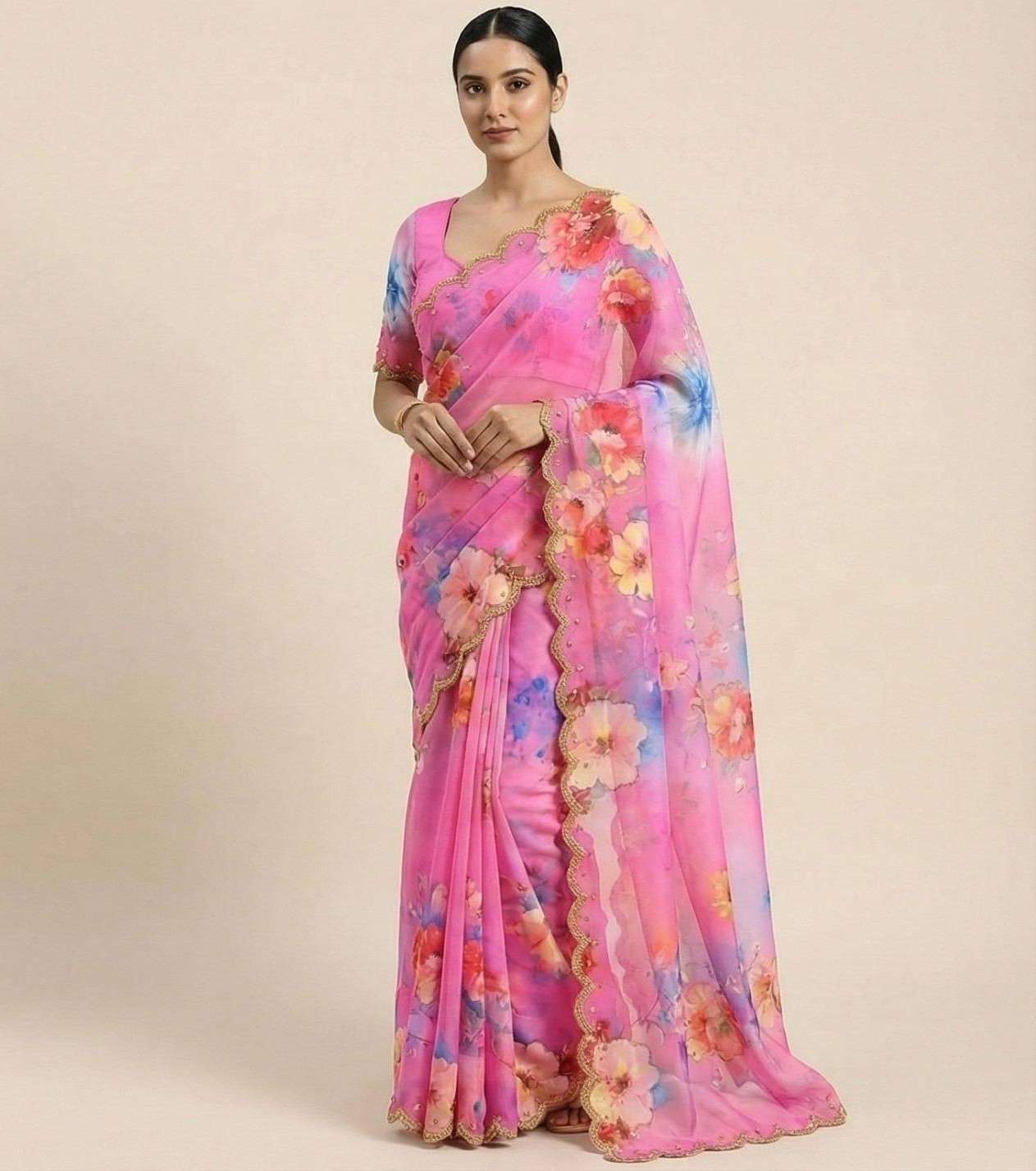 Soft and pure Georgette designer handmade digital print hand...