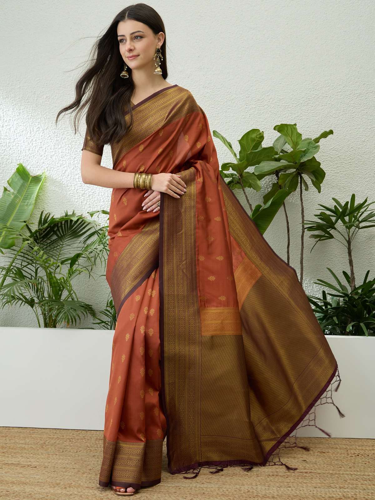 Soft and pure silk fancy fabric with beautiful kadi colour s...