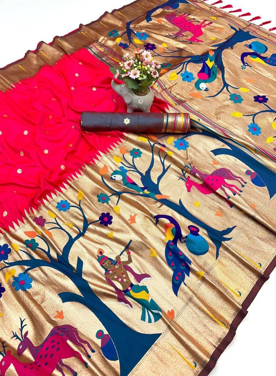  Soft and Silk fabric with Paithani Krishan Design beautiful...