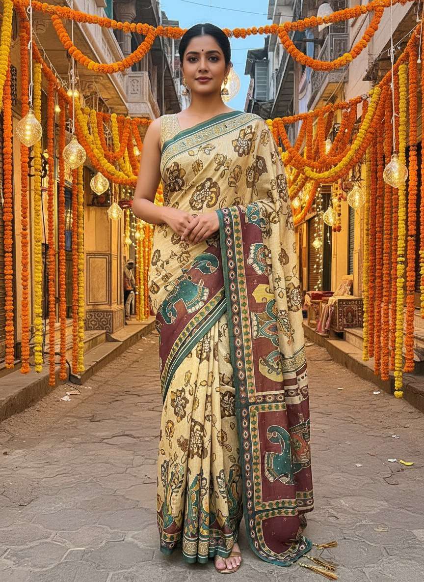 Soft premium handloom fabric beautiful and regal hathi digit...