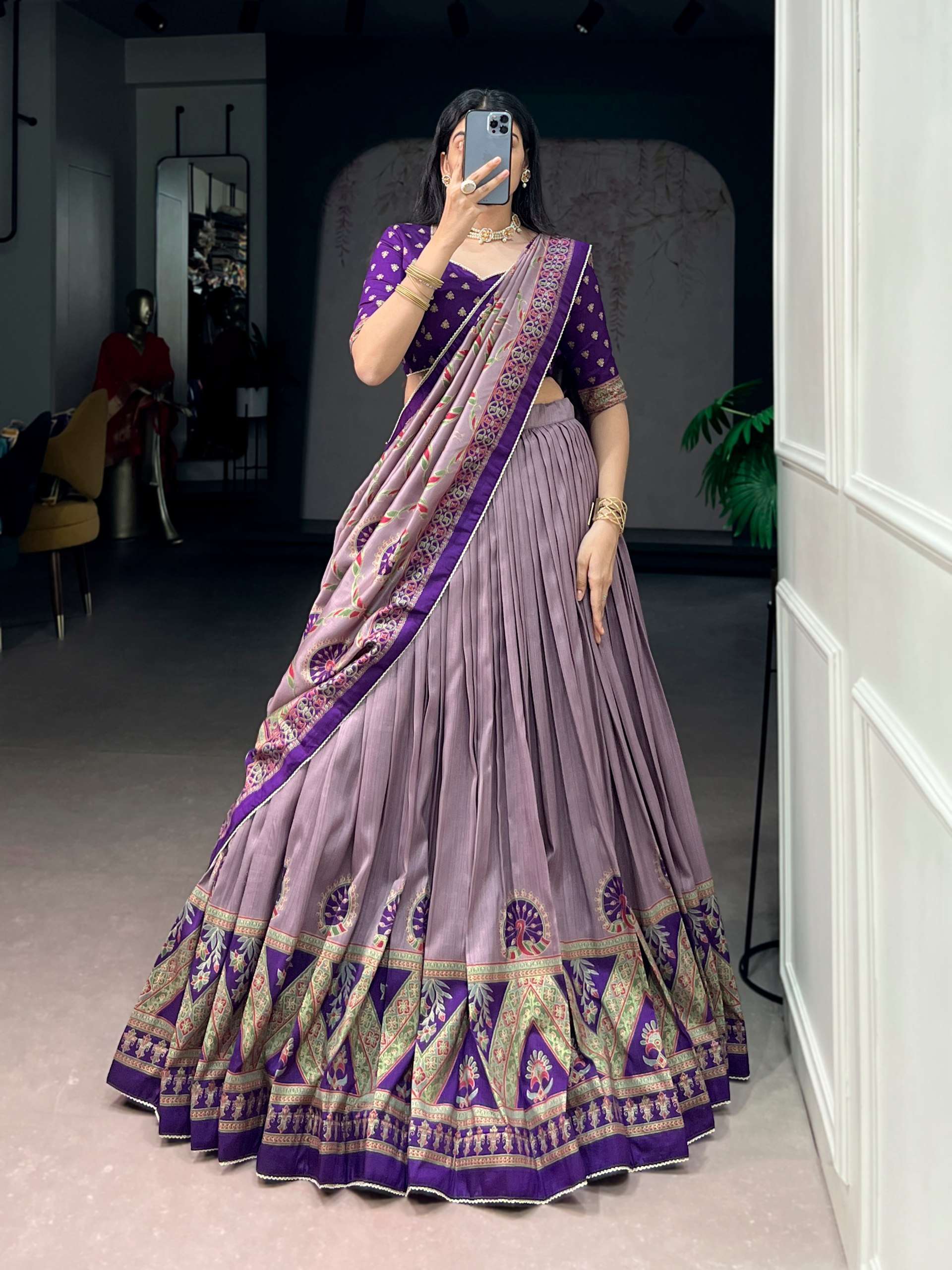 Sowmya 1 made of Tasar silk fabric elegance meets printed ch...