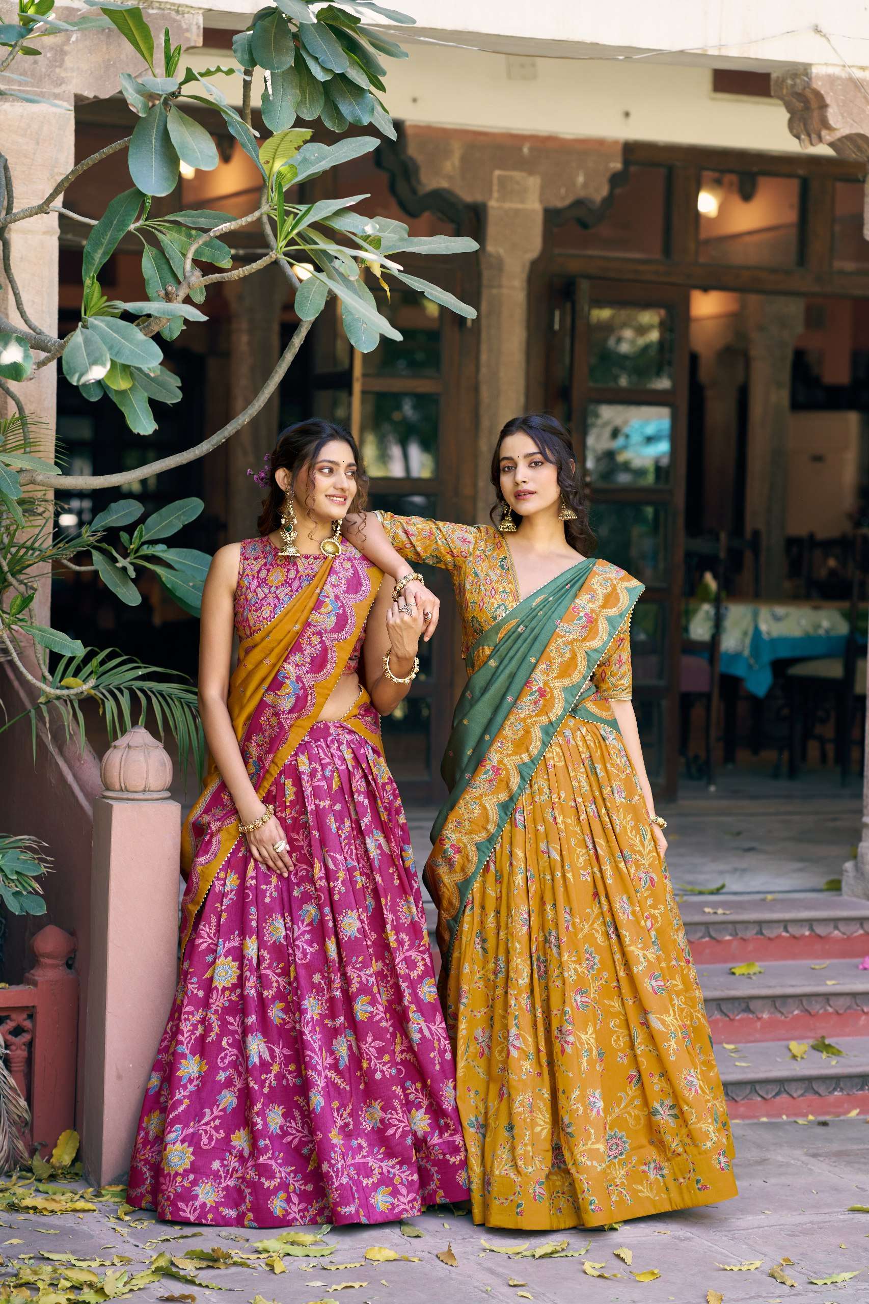 Sowmya 2 Soft tasar silk drape with radiant foil motifs lehe...