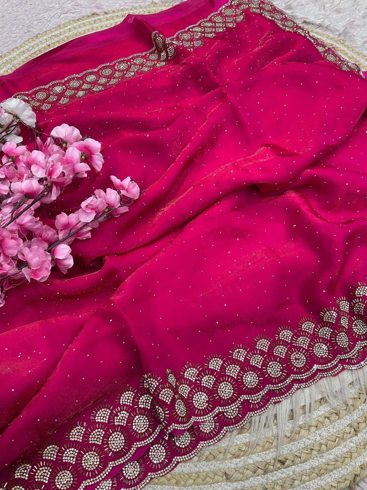   Space soft  Silk Blooming  With Beautiful jarkhan Work sar...