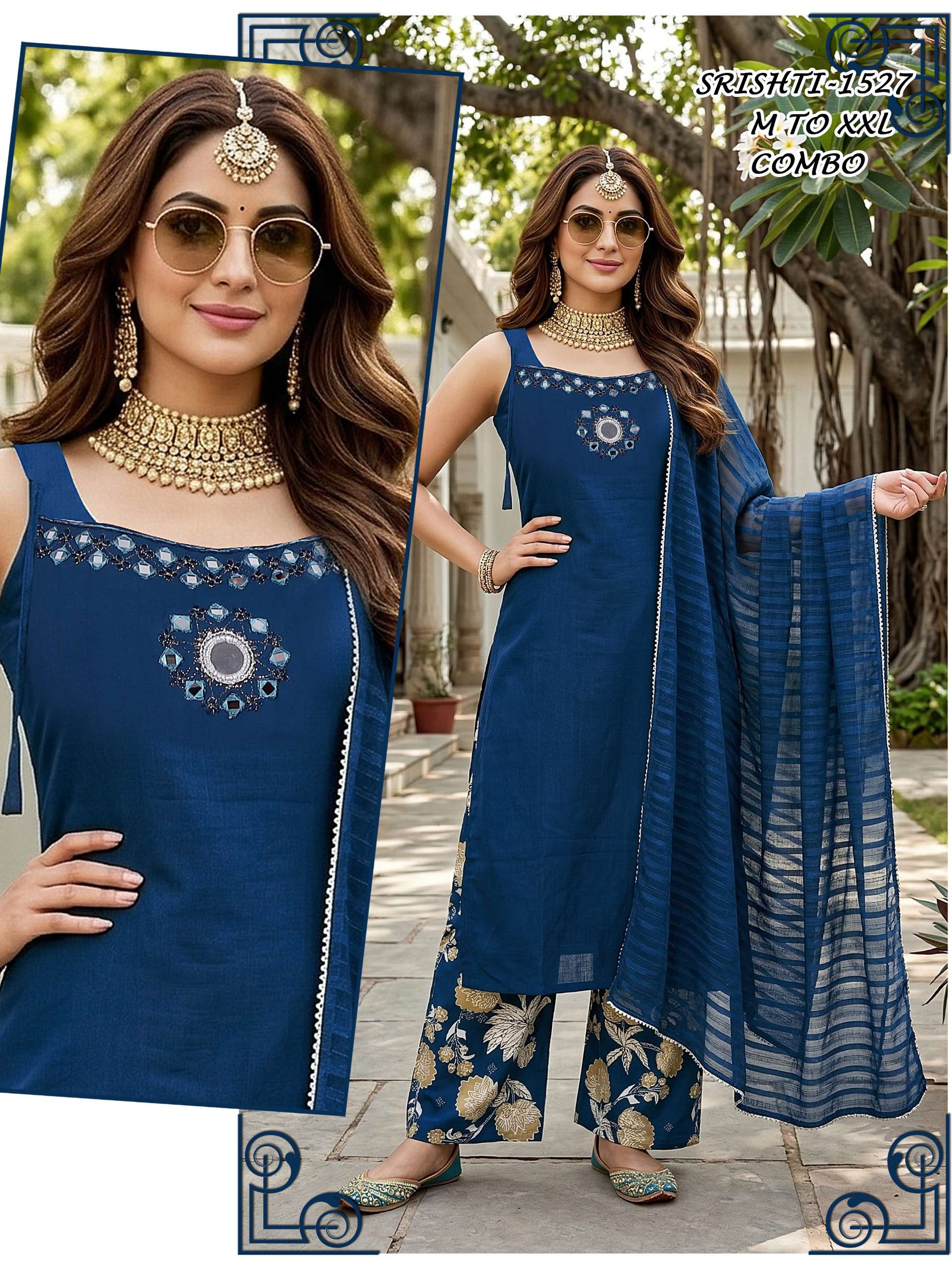 SRISHTI 3 PIECE COLLECTION COTTON FABRIC TOP DISCHARGE PRINT...