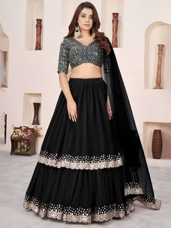  Stylish black Flowy beautiful and fancy lehenga crafted in ...