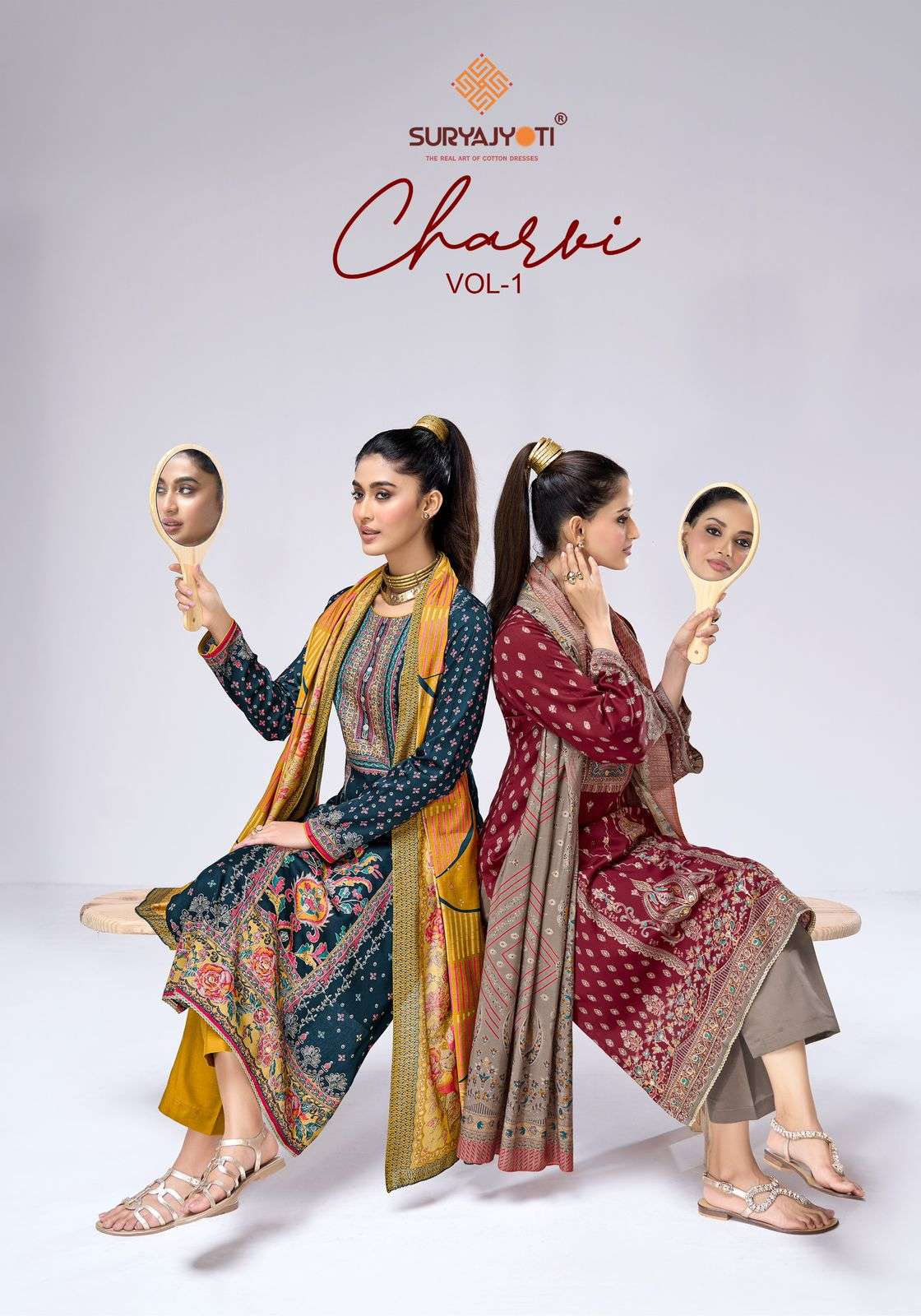 SURYAJYOTI CHARVI VOL 1 JAAM SATIN DISCHARGE FOIL SALWAR SUI...
