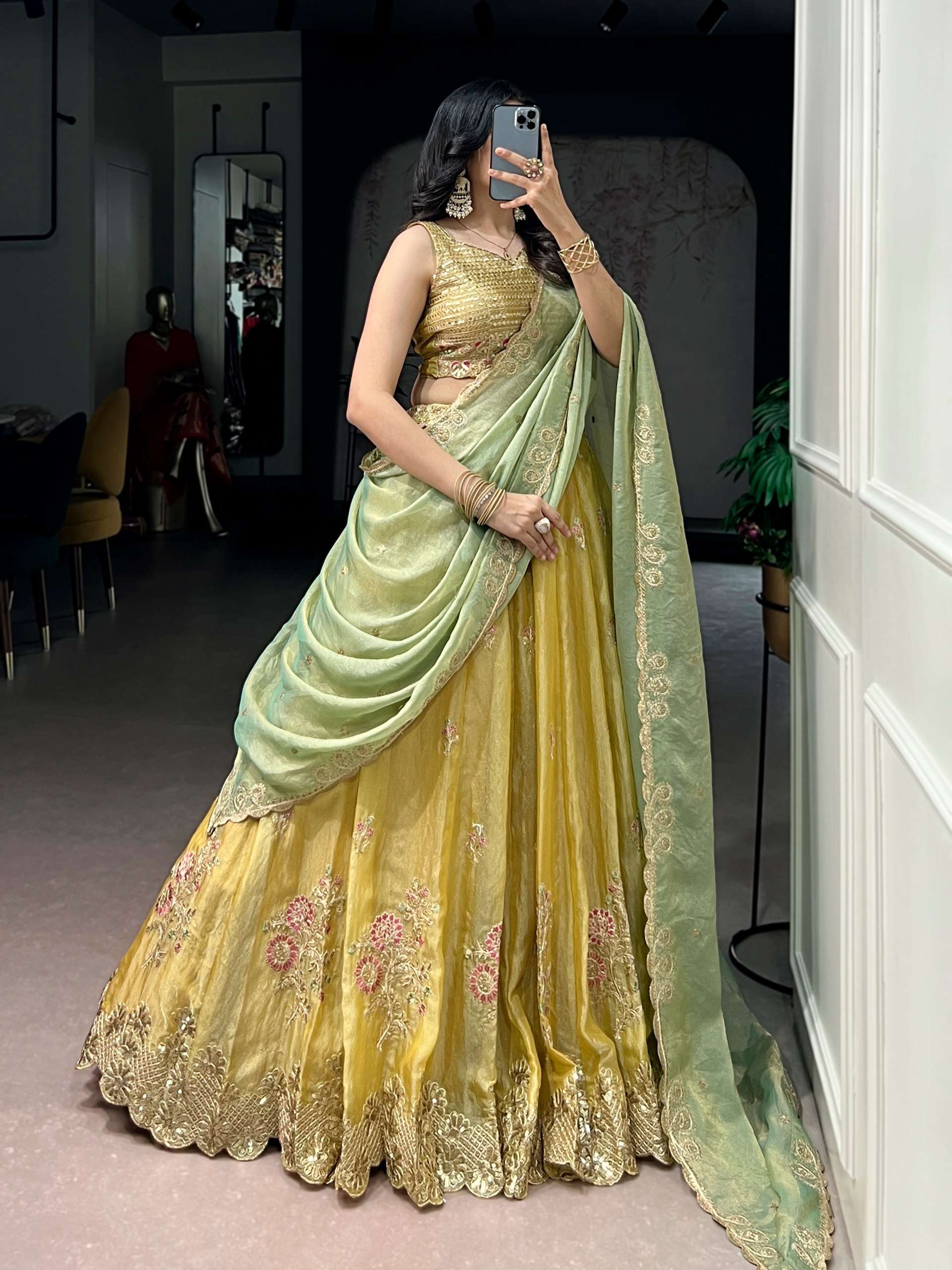 The soft pastel tones and delicate detailing create a look o...