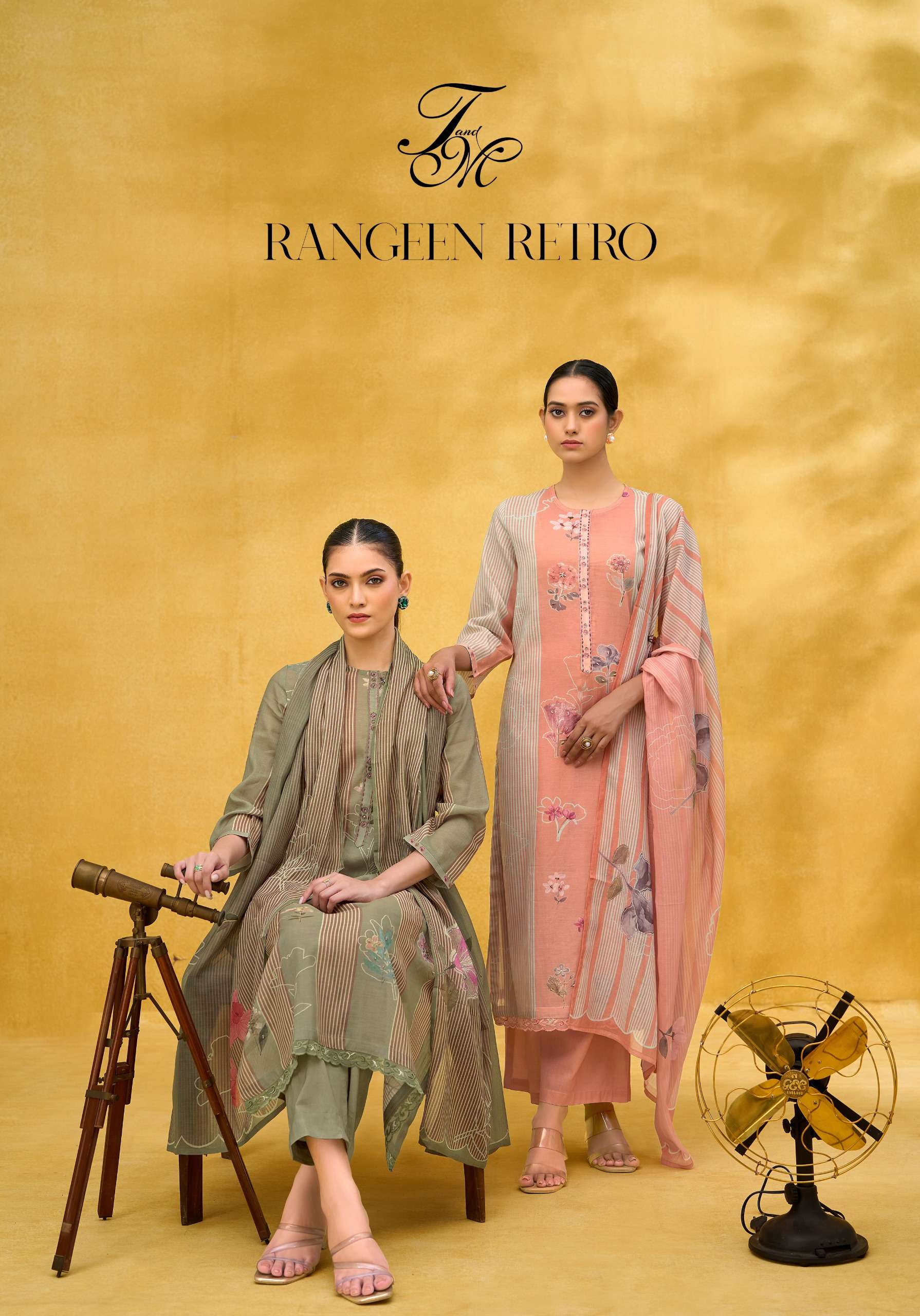 T&M RANGEEN RETRO CHANDERI DIGITAL PRINT MATERIAL SUIT FOR W...