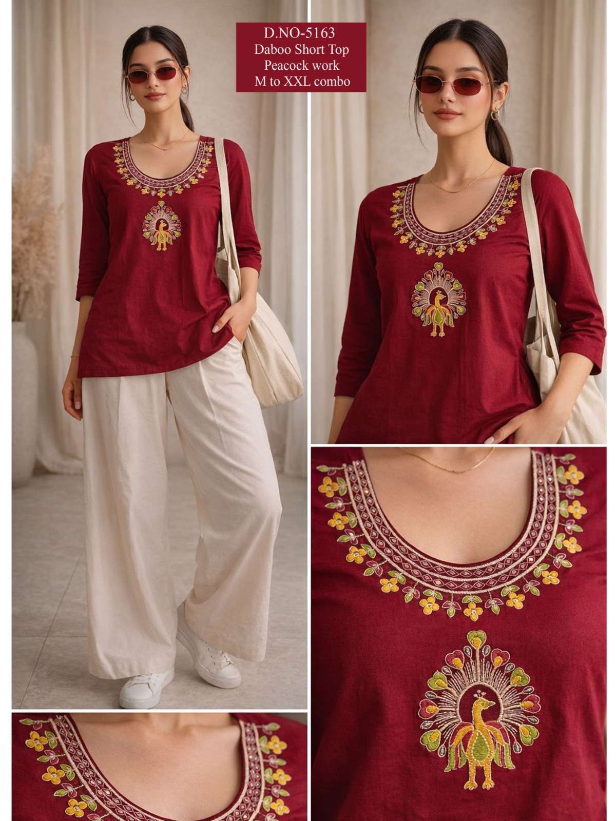 TOP TUNIC COLLECTION DABOO PEACOCK WORK SHORT TOP EXPORT GUJ...