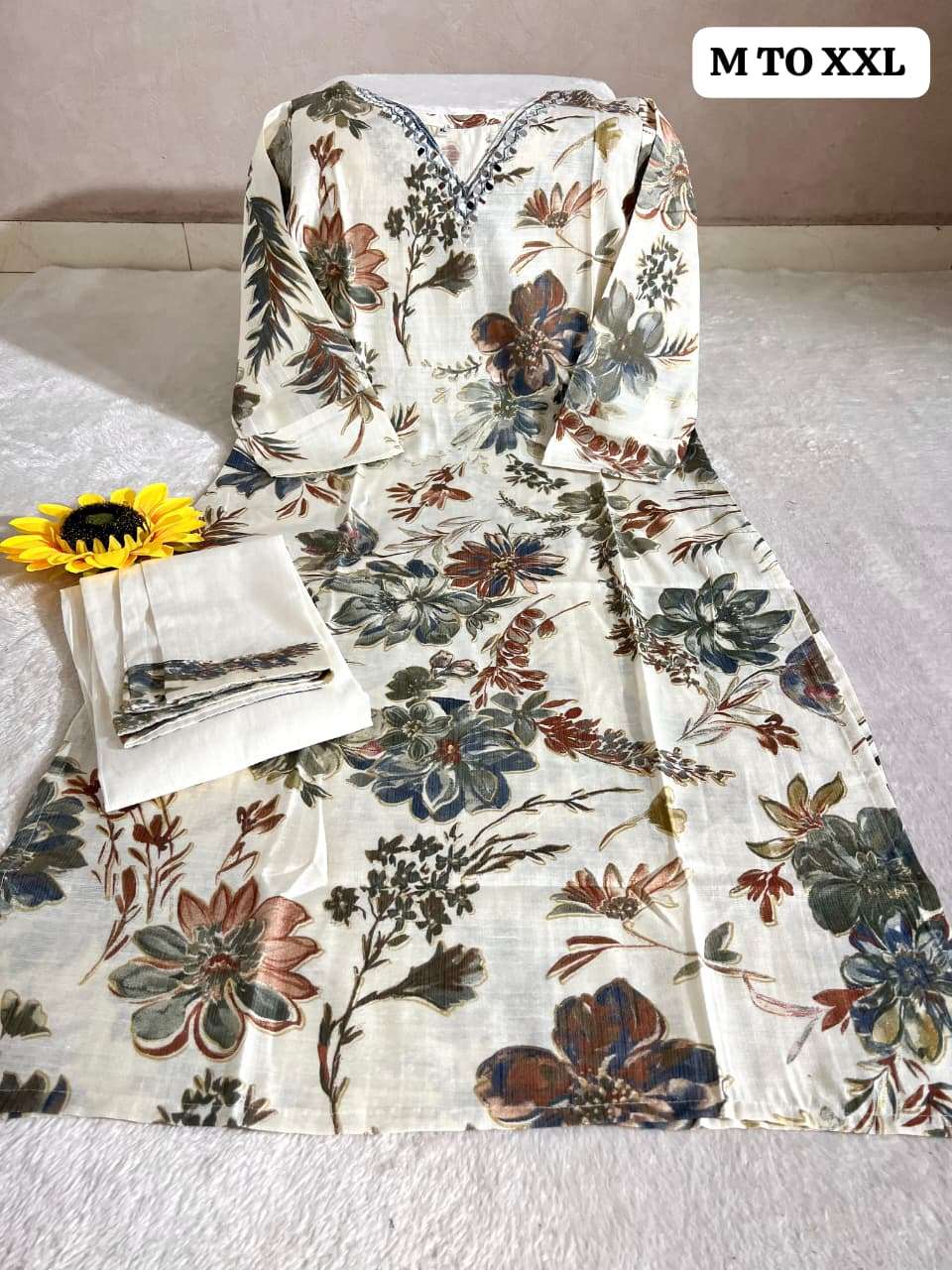 TRADITIONAL LOOK 2 PIECE COTTON KURTI PANT FOR WOMEN DAILY W...