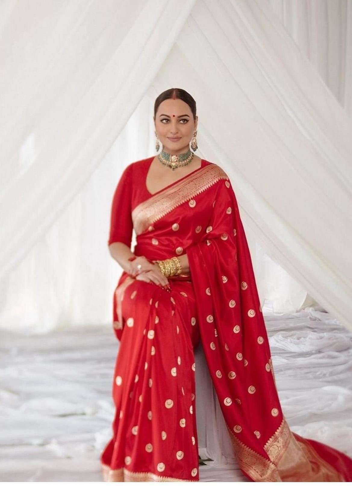  Trending Sonakshi sinha Soft and pure silk beautiful red co...