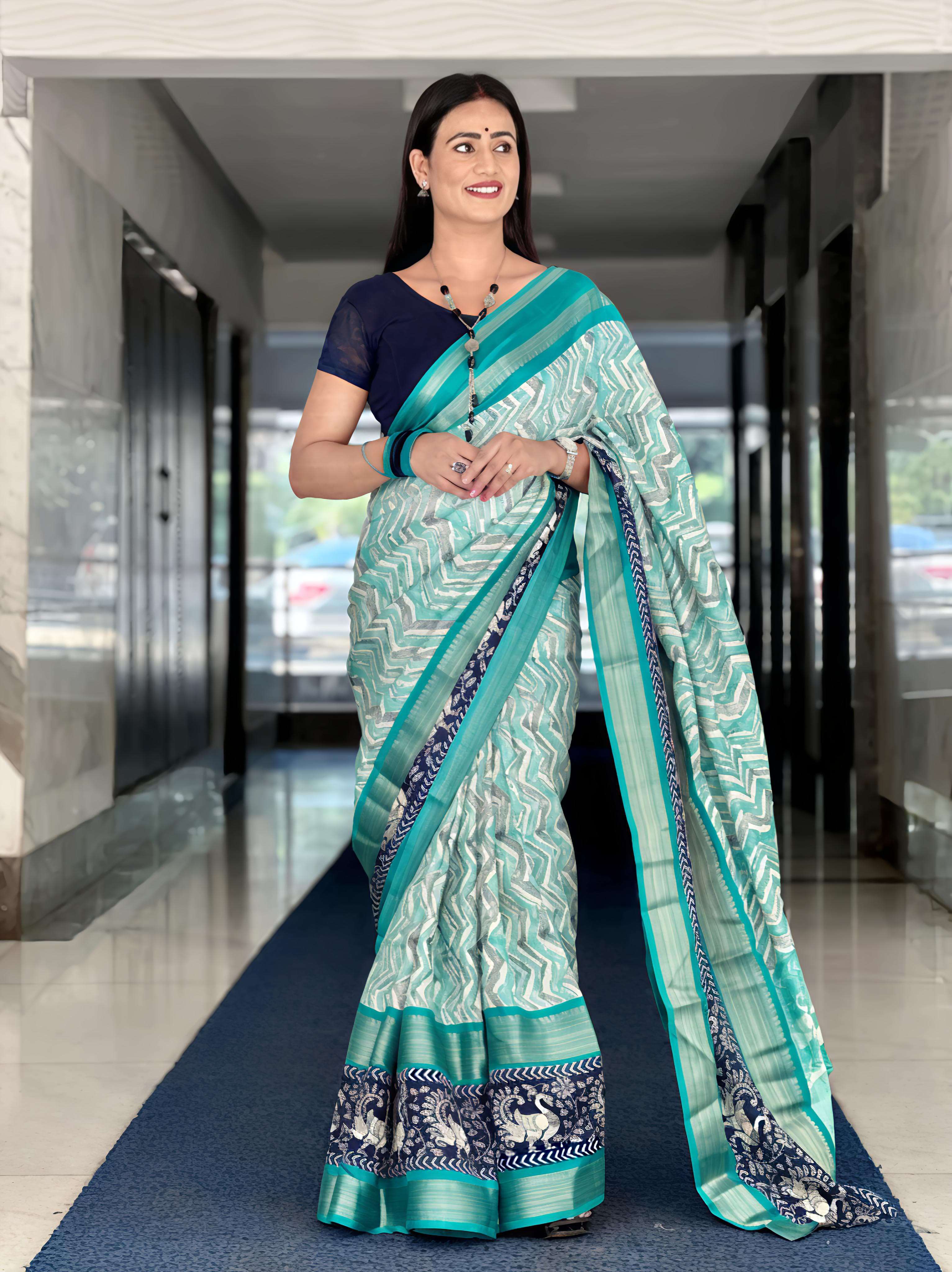 trisha Heavy and soft matka silk fabric with zigzag leheriya...