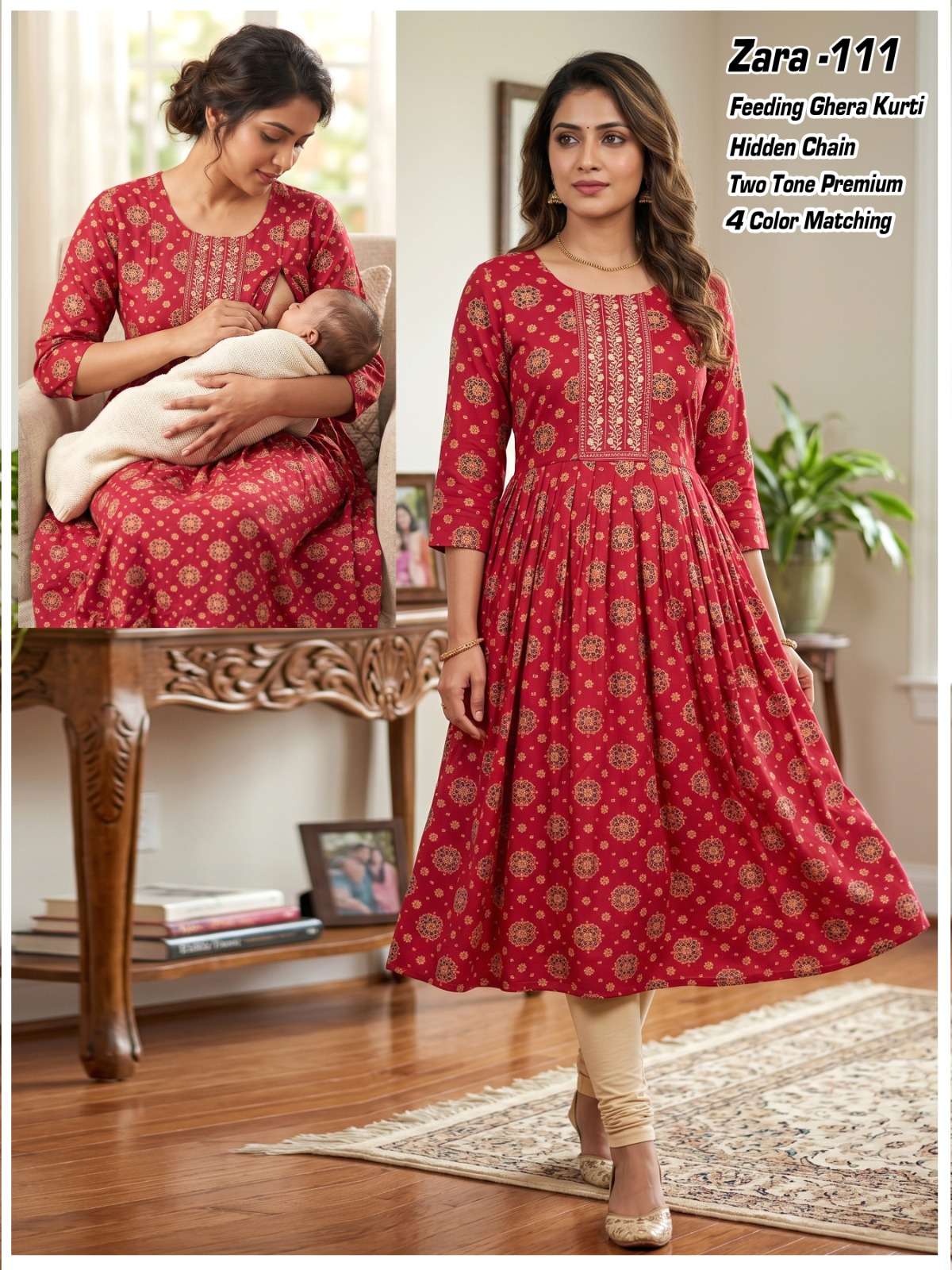 TWO TONE PREMIUM FABRIC FEEDING GHERA KURTI MOM FROCK EXPORT