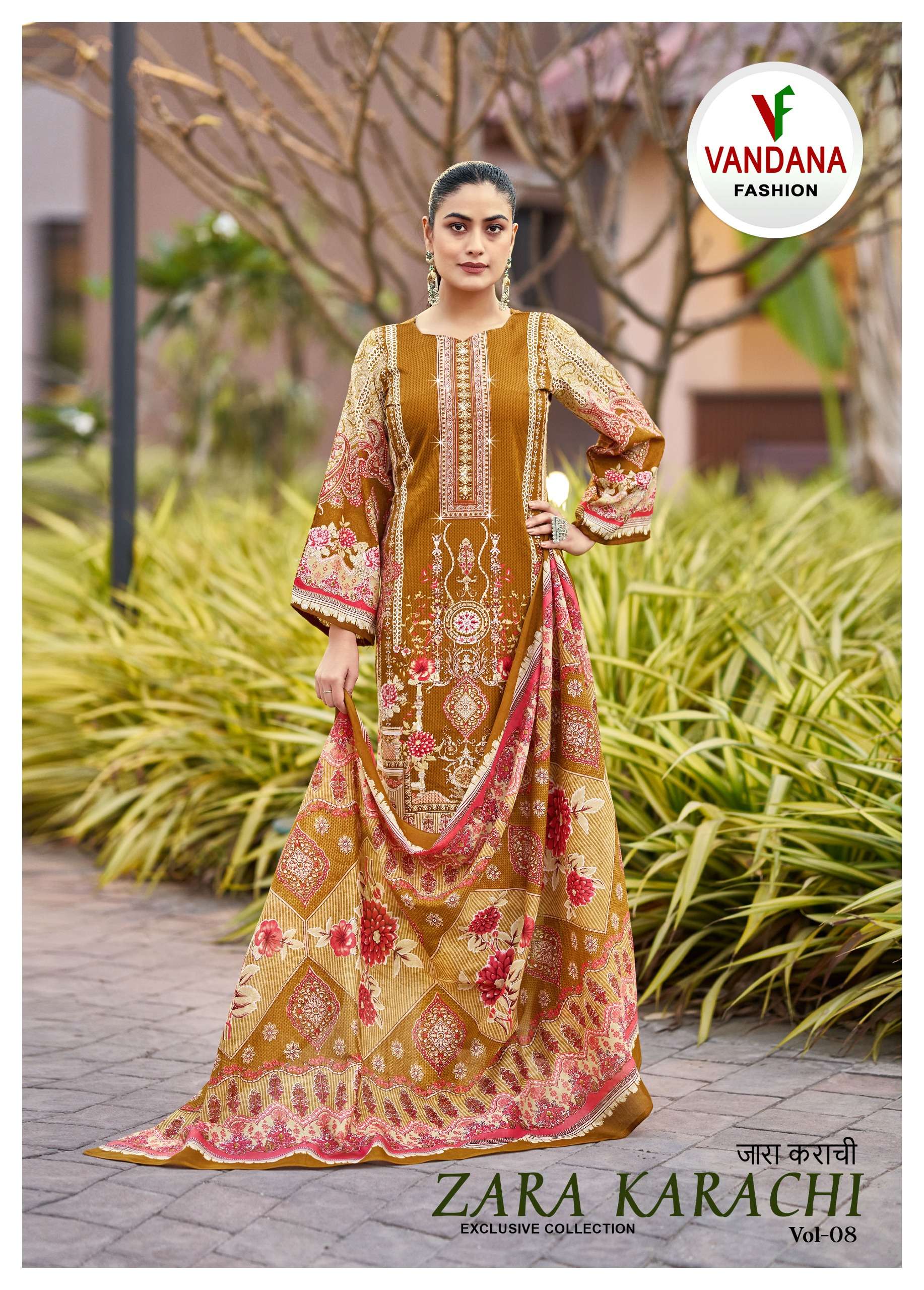 VANDANA FASHION ZARA KARACHI VOL 8 COTTON WITH  SWAROVSKI WO...