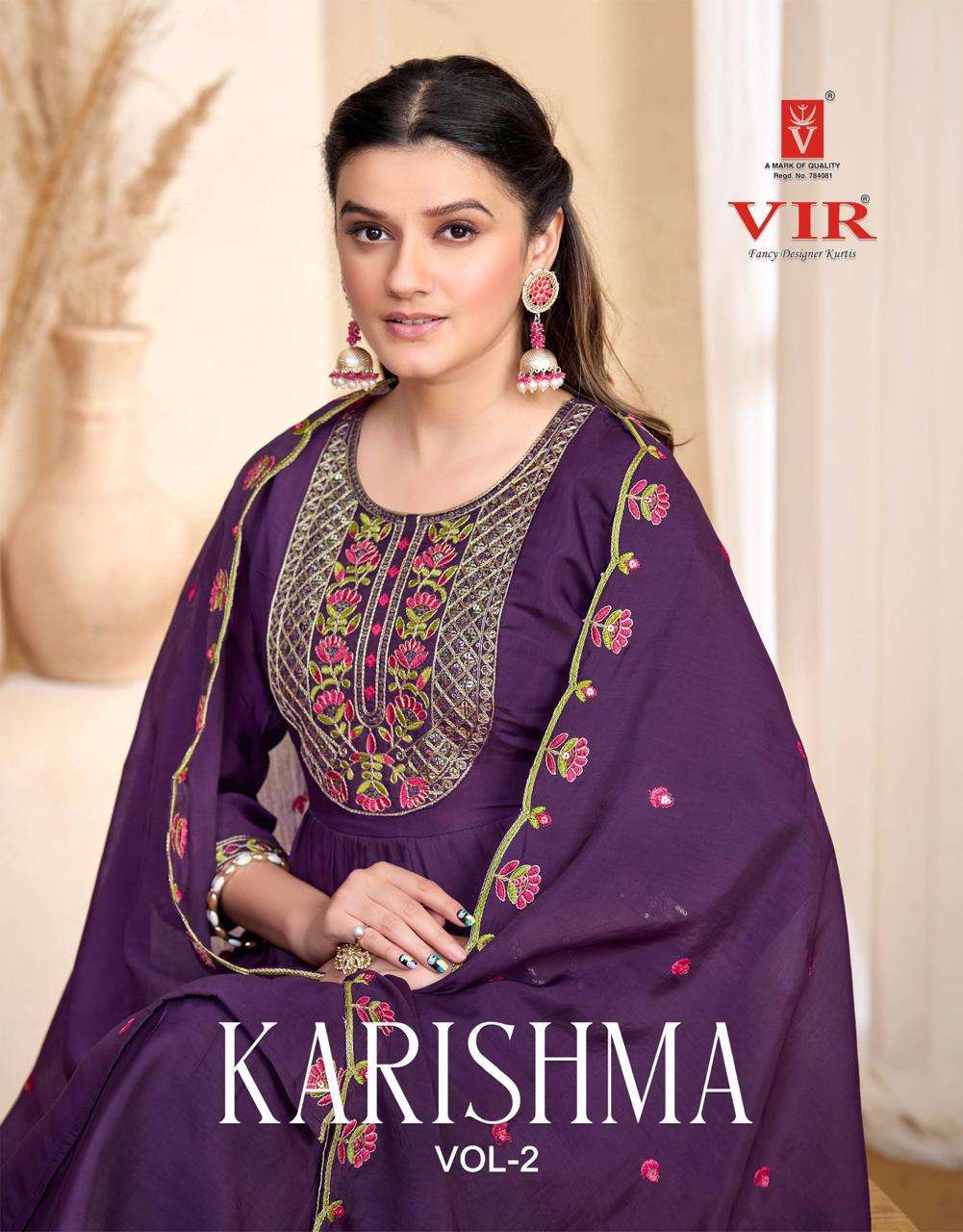 VIR KARISHMA VOL 2 CHANDHERI FABRICS ANARKALI STYLE KURTI SU...