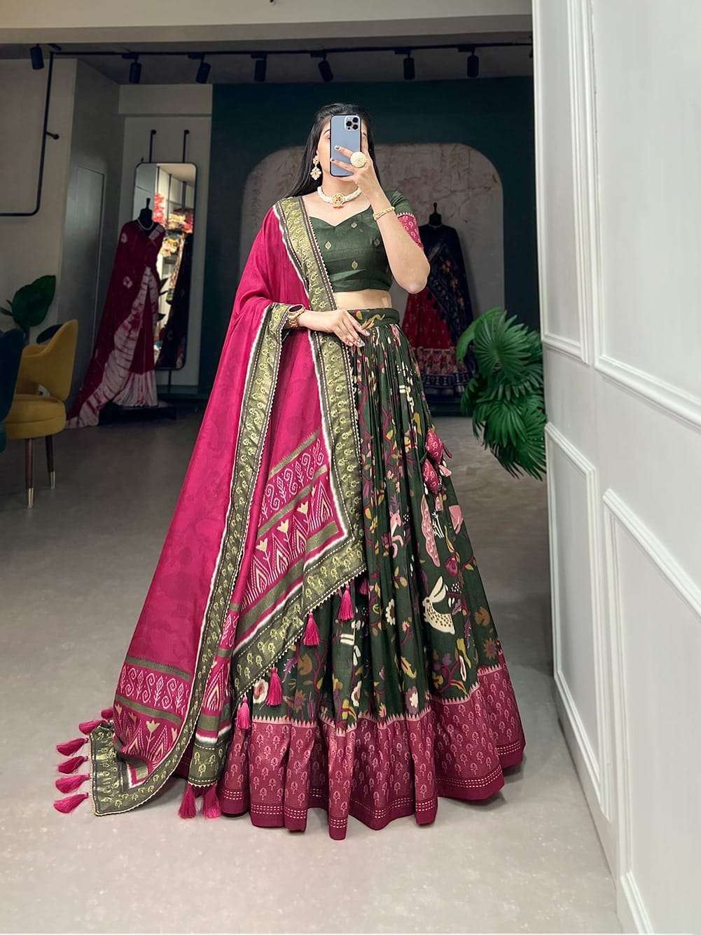 Wearing this tussar silk fabric lehenga showcase your style ...