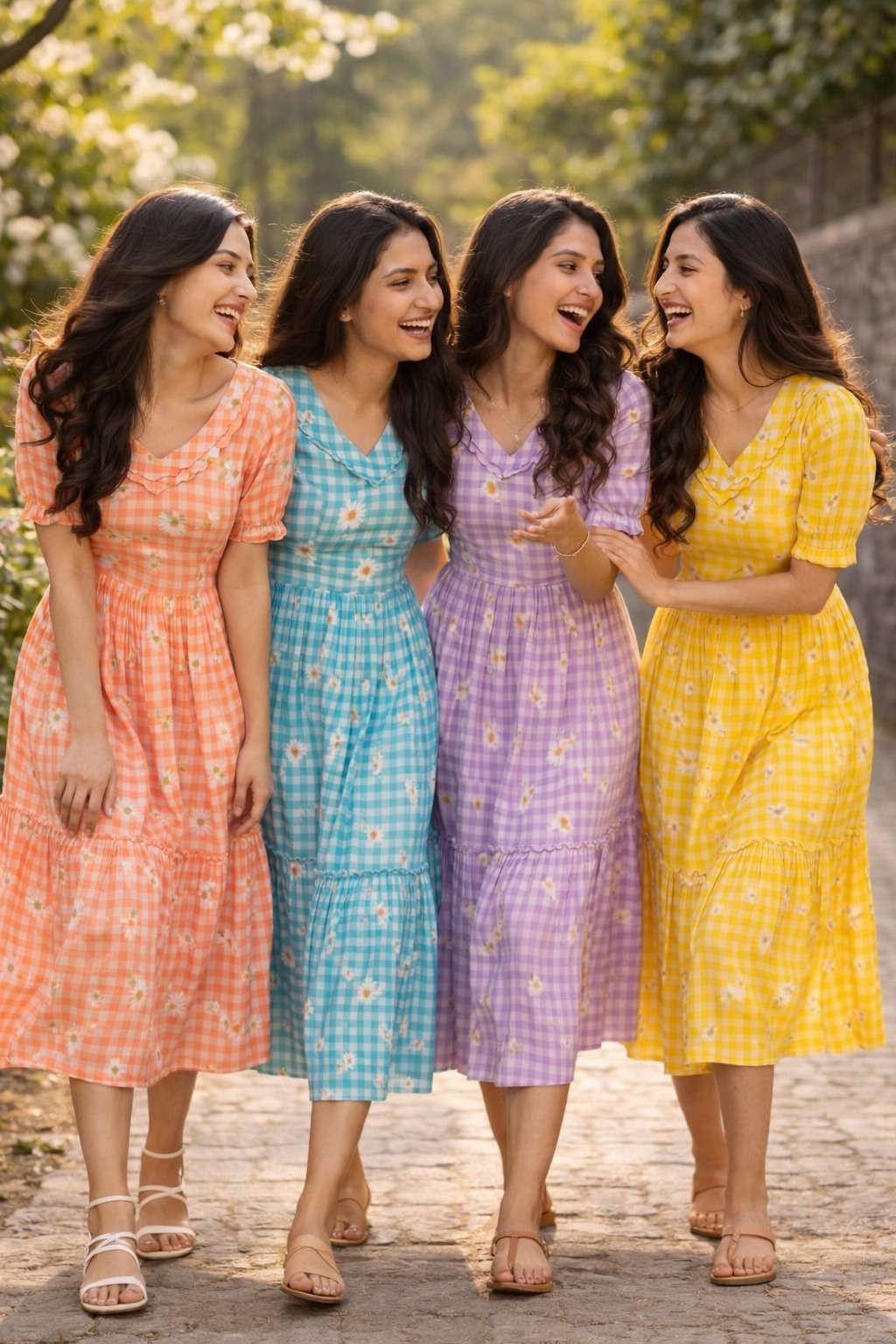 1257 MUSLIN GINGHAM PRINT DESIGNER READYMADE KURTI COLLECTIO...