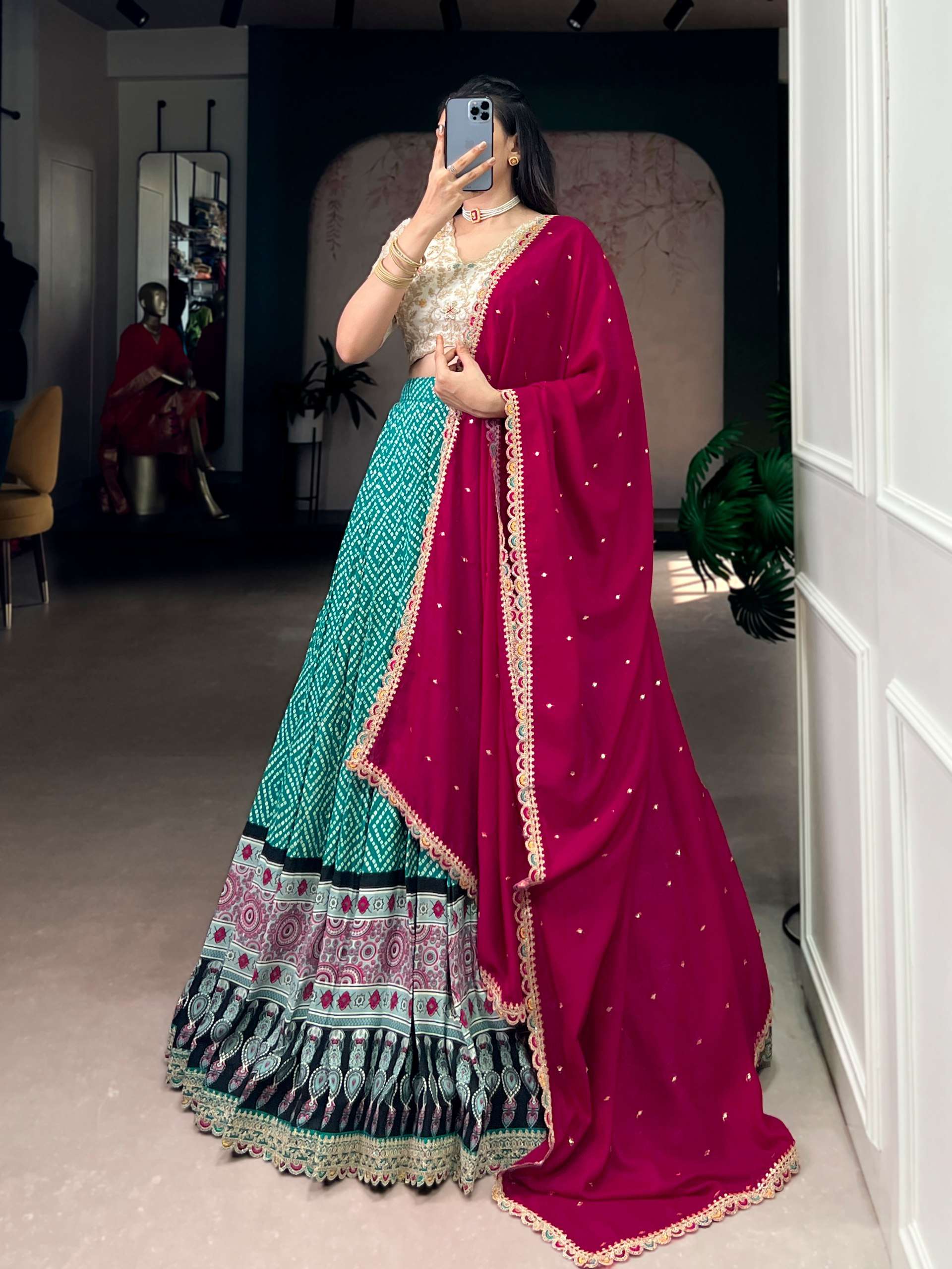 A beautiful blend of Bandhej and Ajrakh prints on soft and p...
