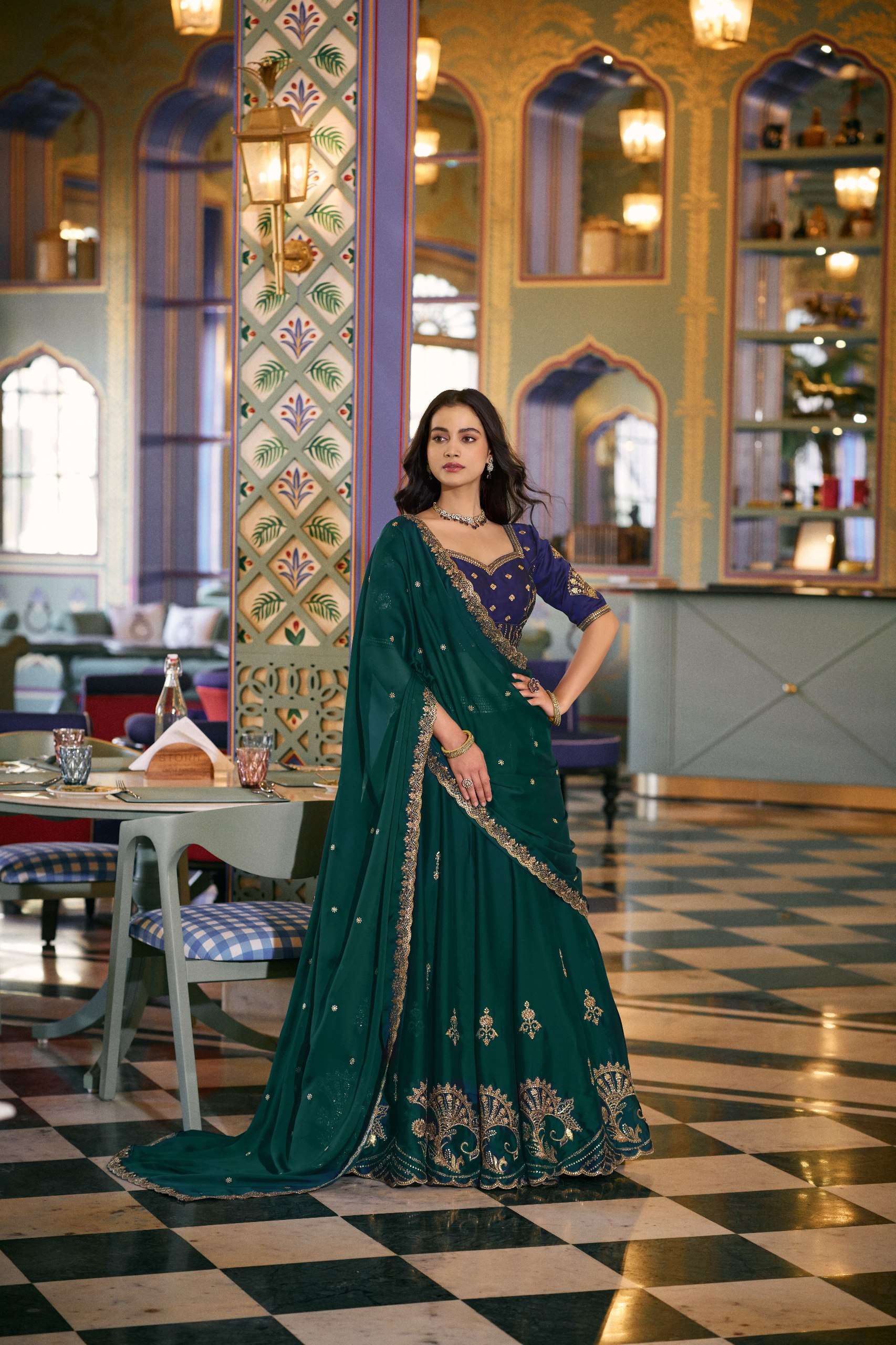 Aafreen Rangoli silk fabric that gives a rich and festive ro...