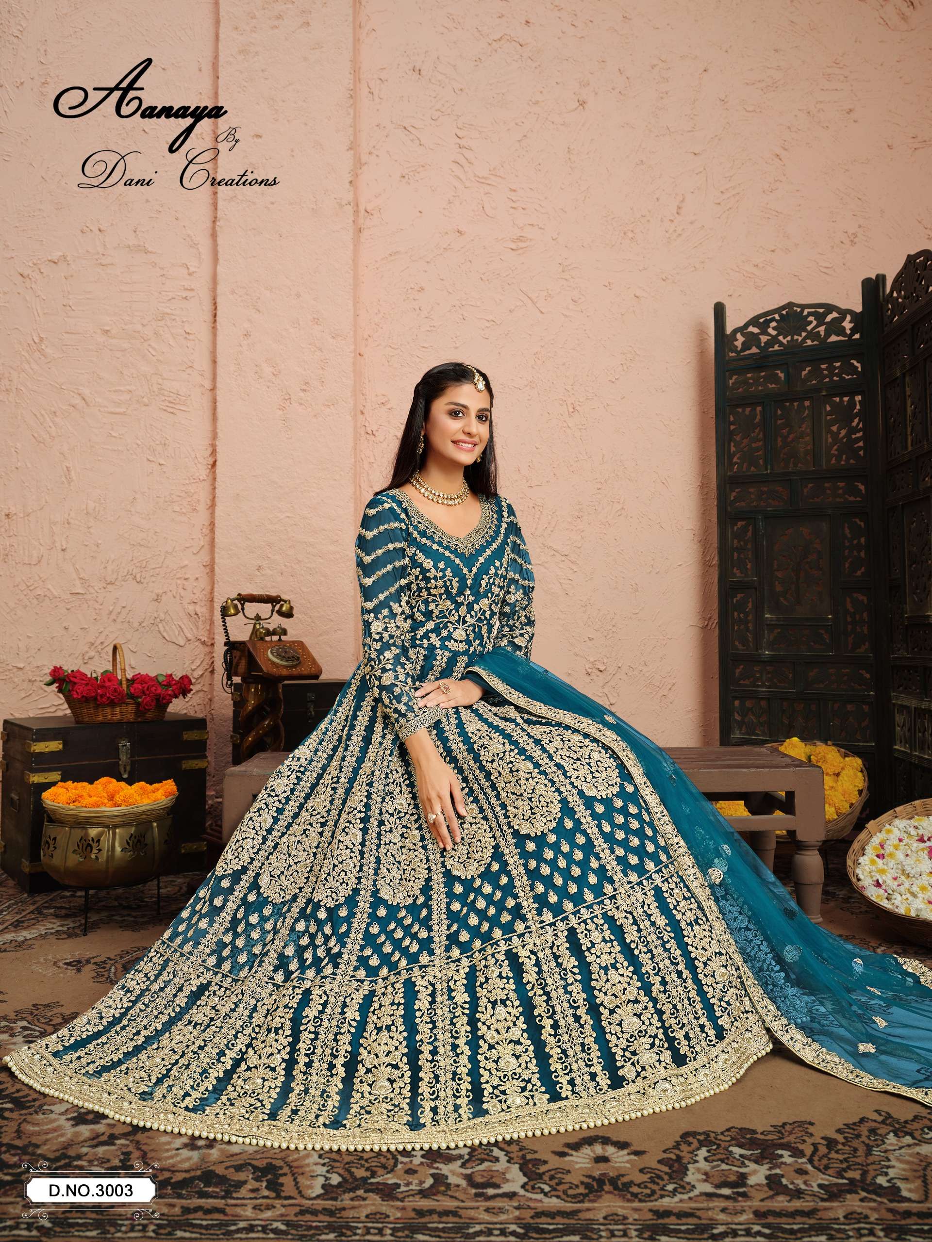 AANAYA 3000 SERIES NET WITH HEAVY FRONT & BACK GOWN 3 PIECE ...