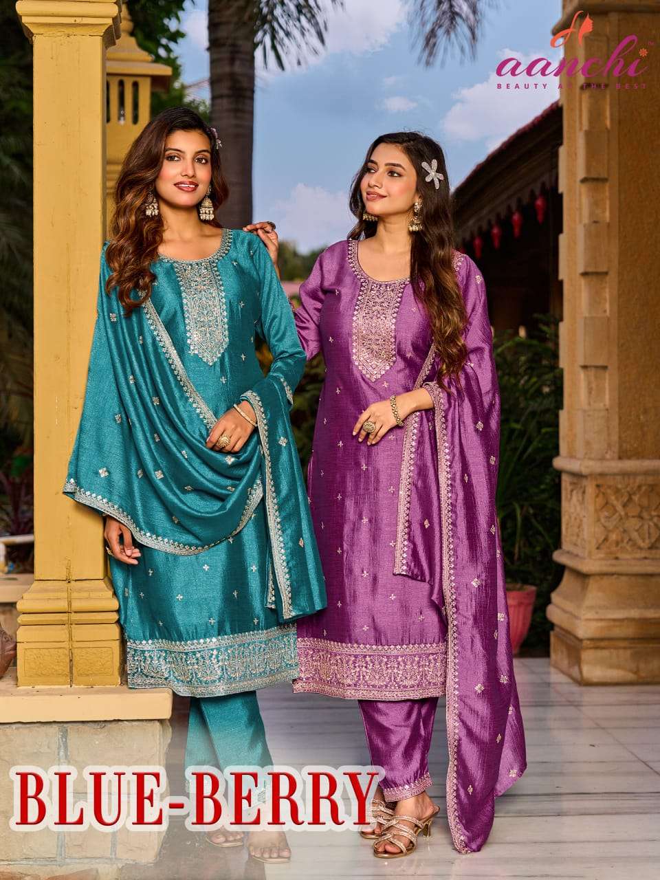 AANCHI BLUE BERRY VICHITRA SILK SEQUENCE SALWAR SUIT TO READ...