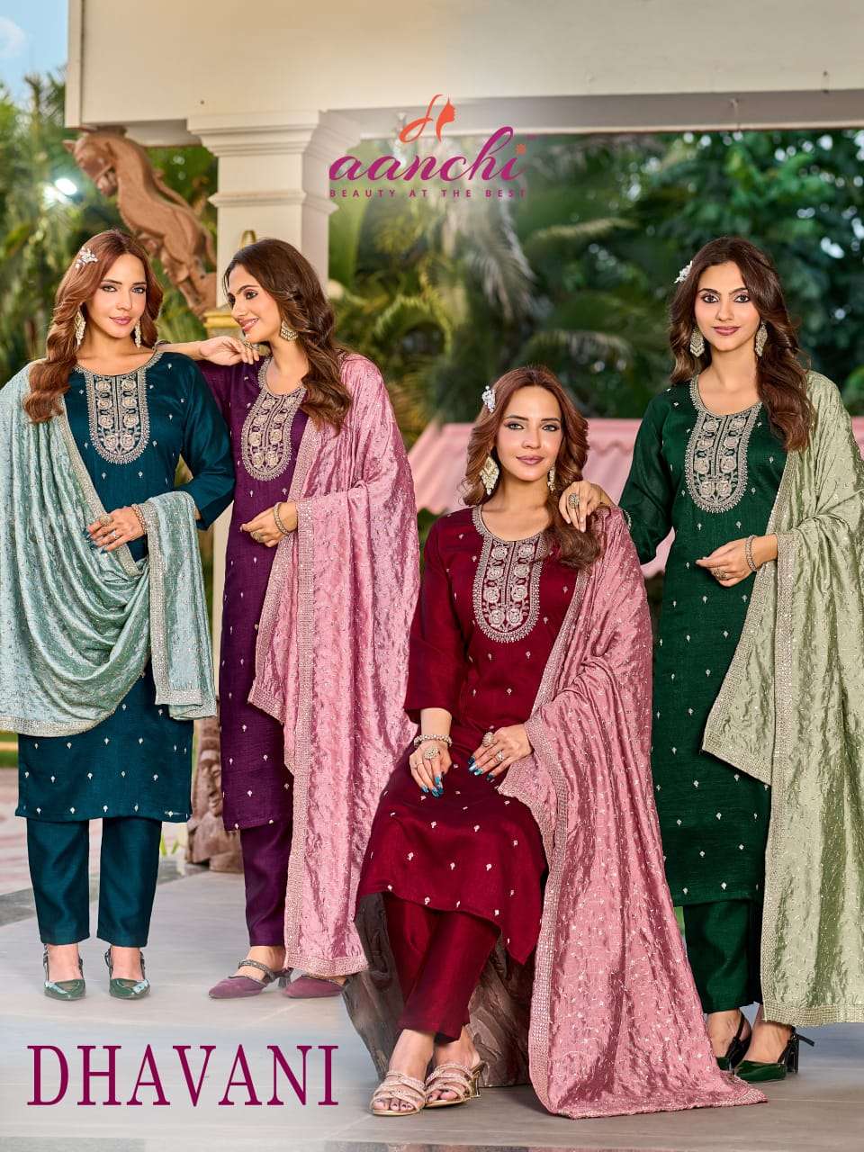 AANCHI DHAVANI READYMADE SALWAR SUIT SILK FANCY WORK DUPATTA...